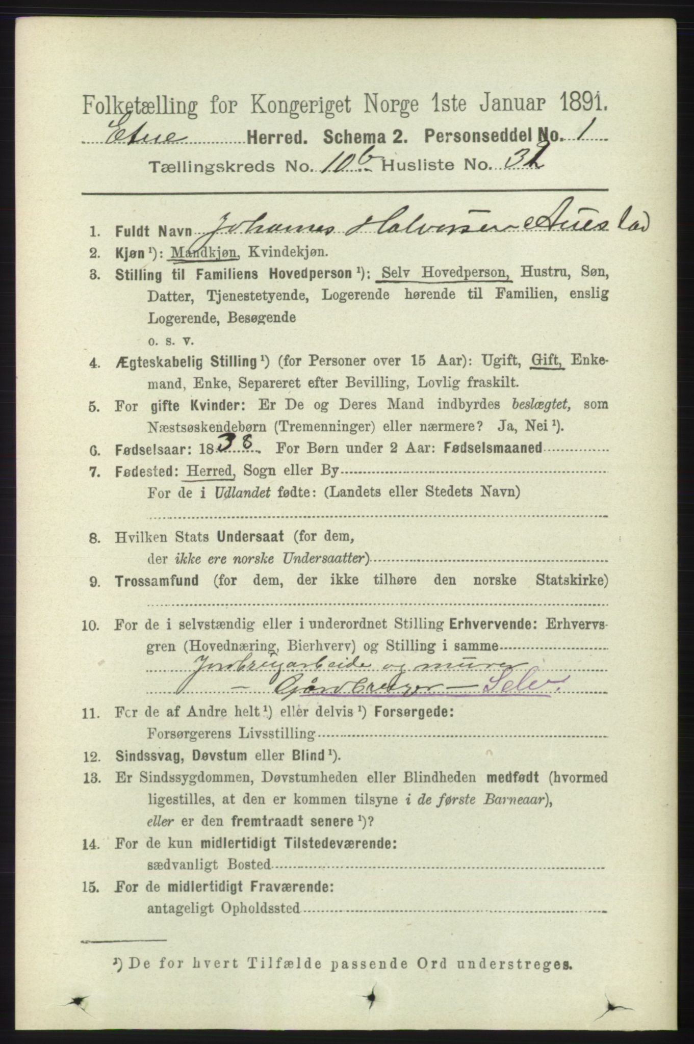 RA, 1891 census for 1211 Etne, 1891, p. 2127