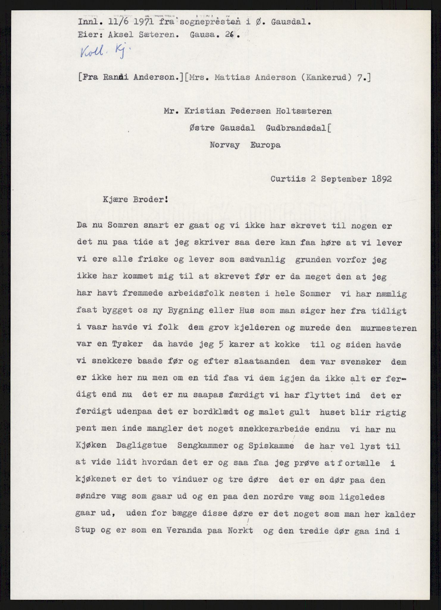 Samlinger til kildeutgivelse, Amerikabrevene, AV/RA-EA-4057/F/L0015: Innlån fra Oppland: Sæteren - Vigerust, 1838-1914, p. 205