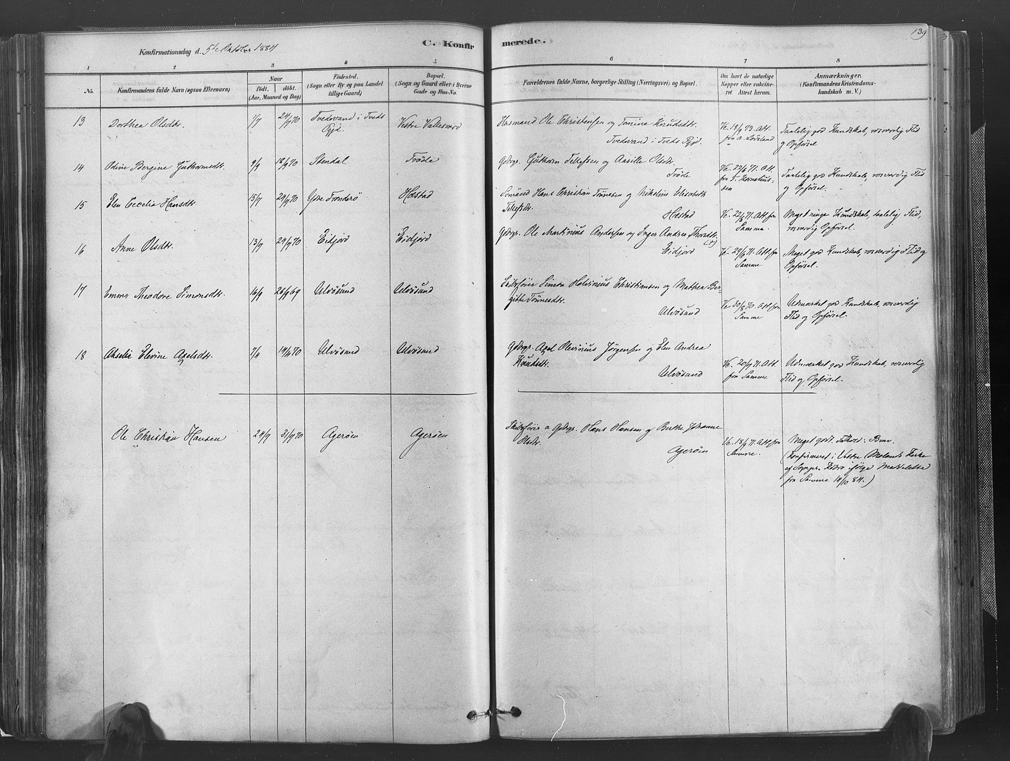 Høvåg sokneprestkontor, SAK/1111-0025/F/Fa/L0005: Parish register (official) no. A 5, 1878-1893, p. 139