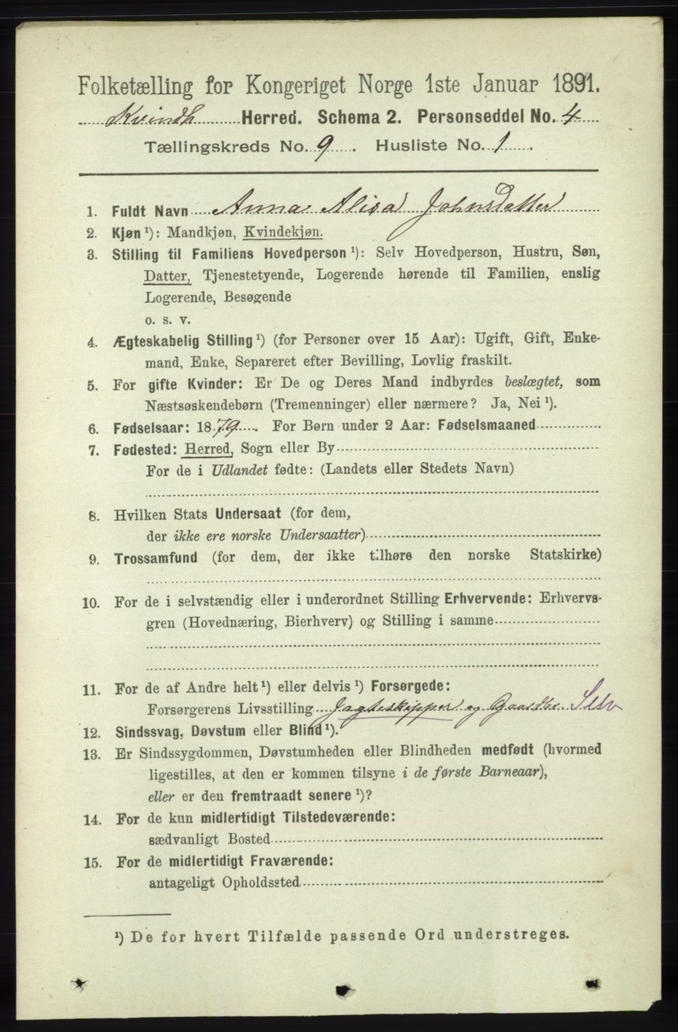 RA, 1891 census for 1224 Kvinnherad, 1891, p. 3306