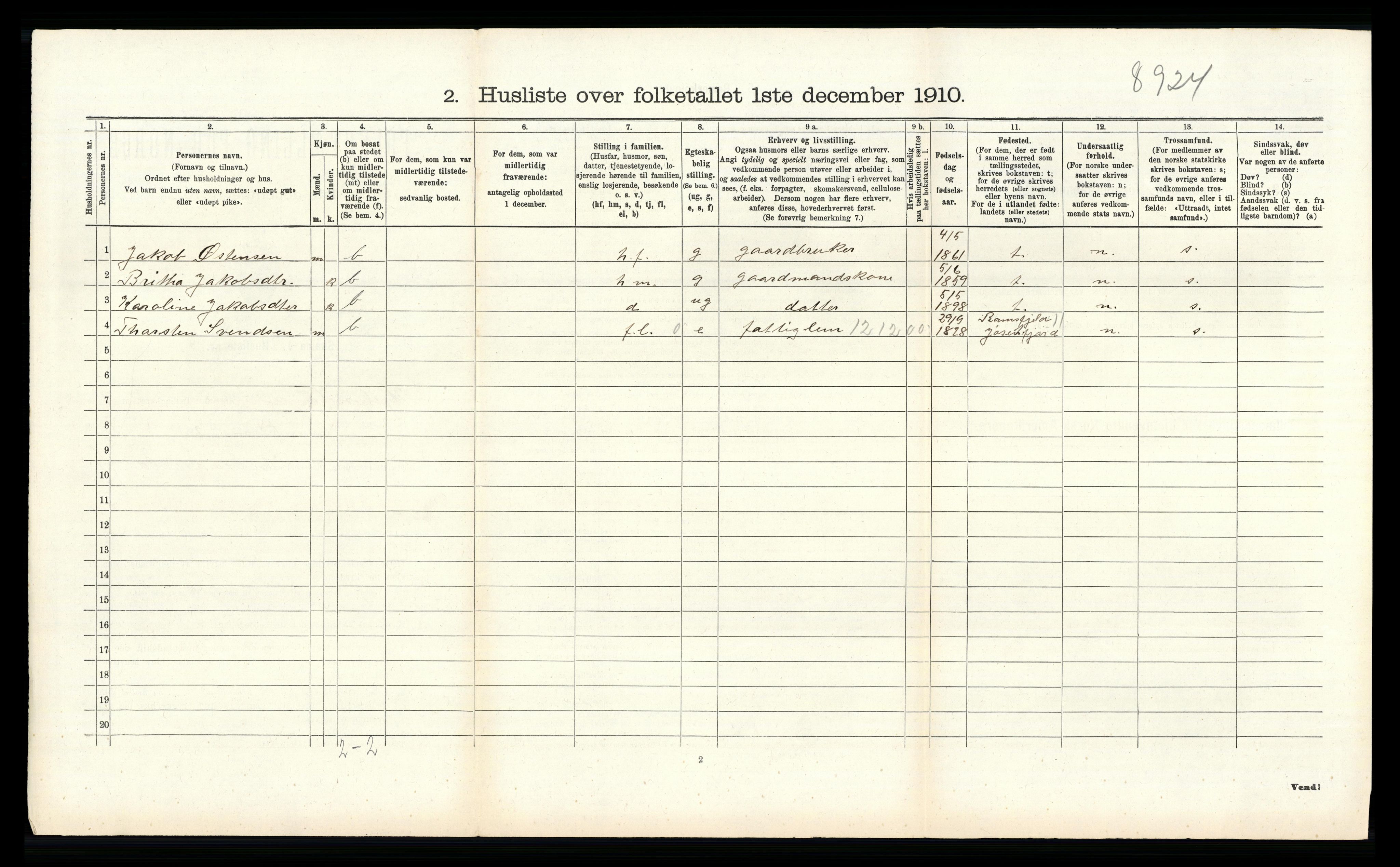 RA, 1910 census for Hjelmeland, 1910, p. 505