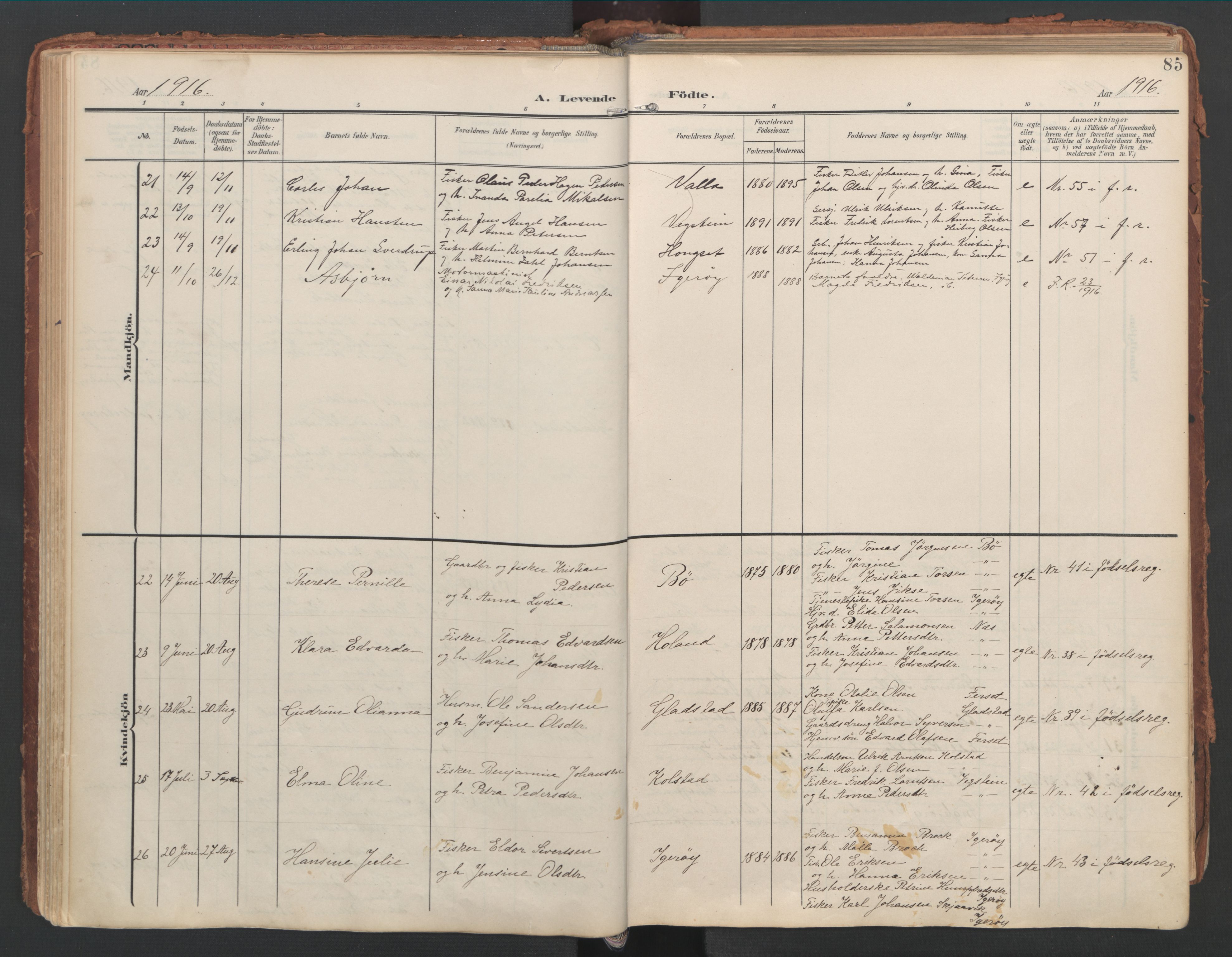 Ministerialprotokoller, klokkerbøker og fødselsregistre - Nordland, AV/SAT-A-1459/816/L0250: Parish register (official) no. 816A16, 1903-1923, p. 85