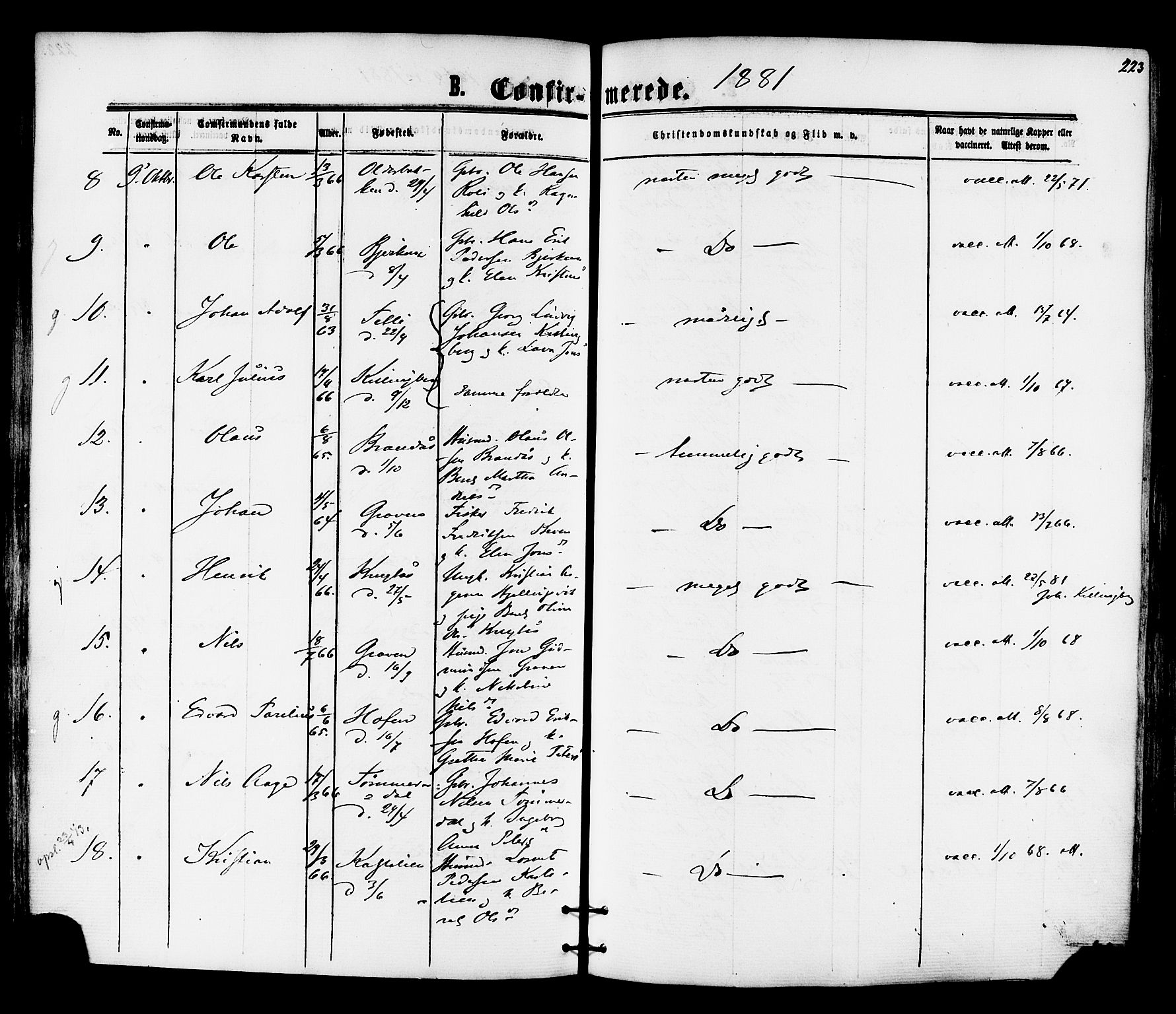 Ministerialprotokoller, klokkerbøker og fødselsregistre - Nord-Trøndelag, AV/SAT-A-1458/701/L0009: Parish register (official) no. 701A09 /1, 1864-1882, p. 223