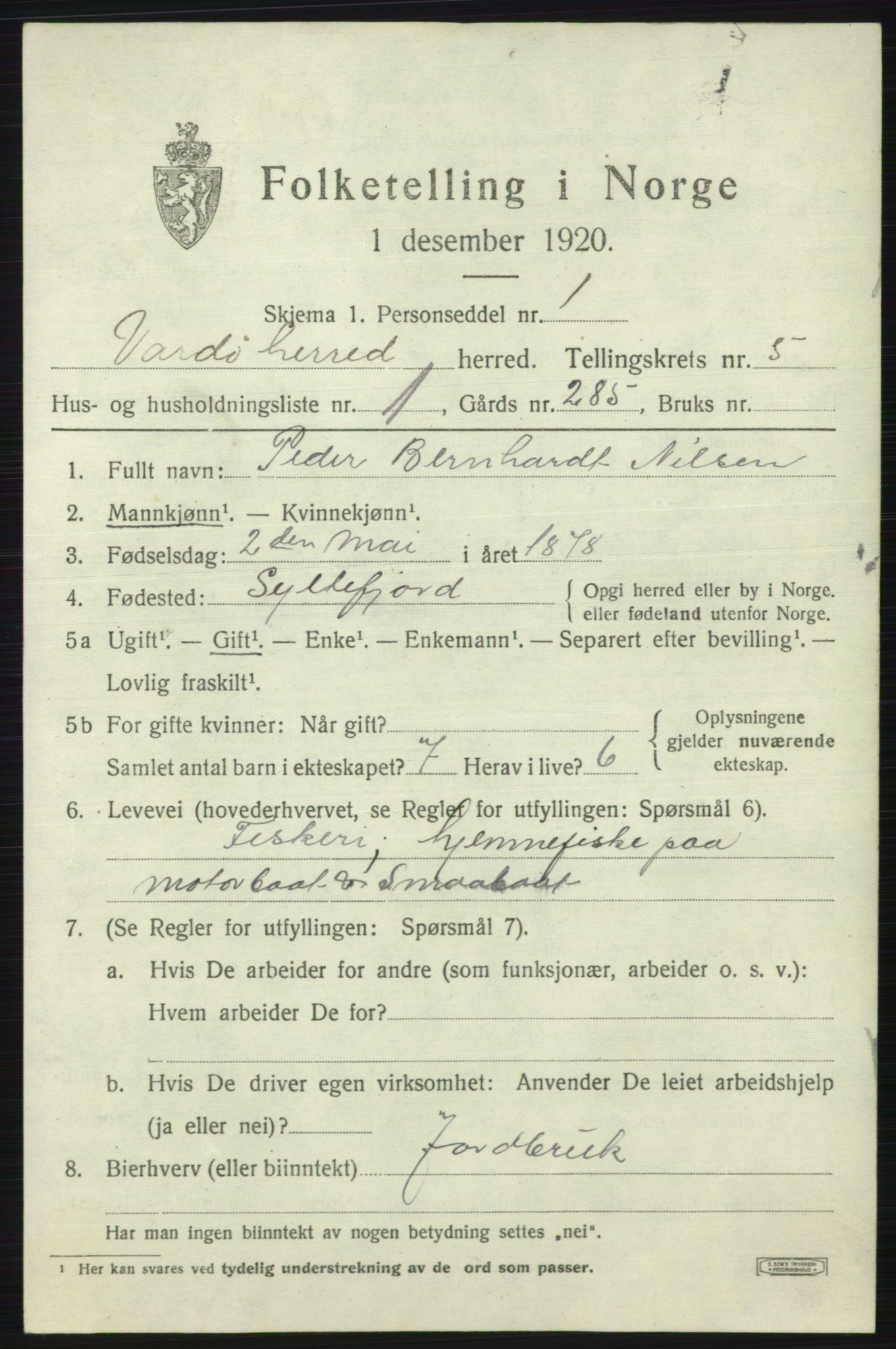 SATØ, 1920 census for Vardø rural district, 1920, p. 2586