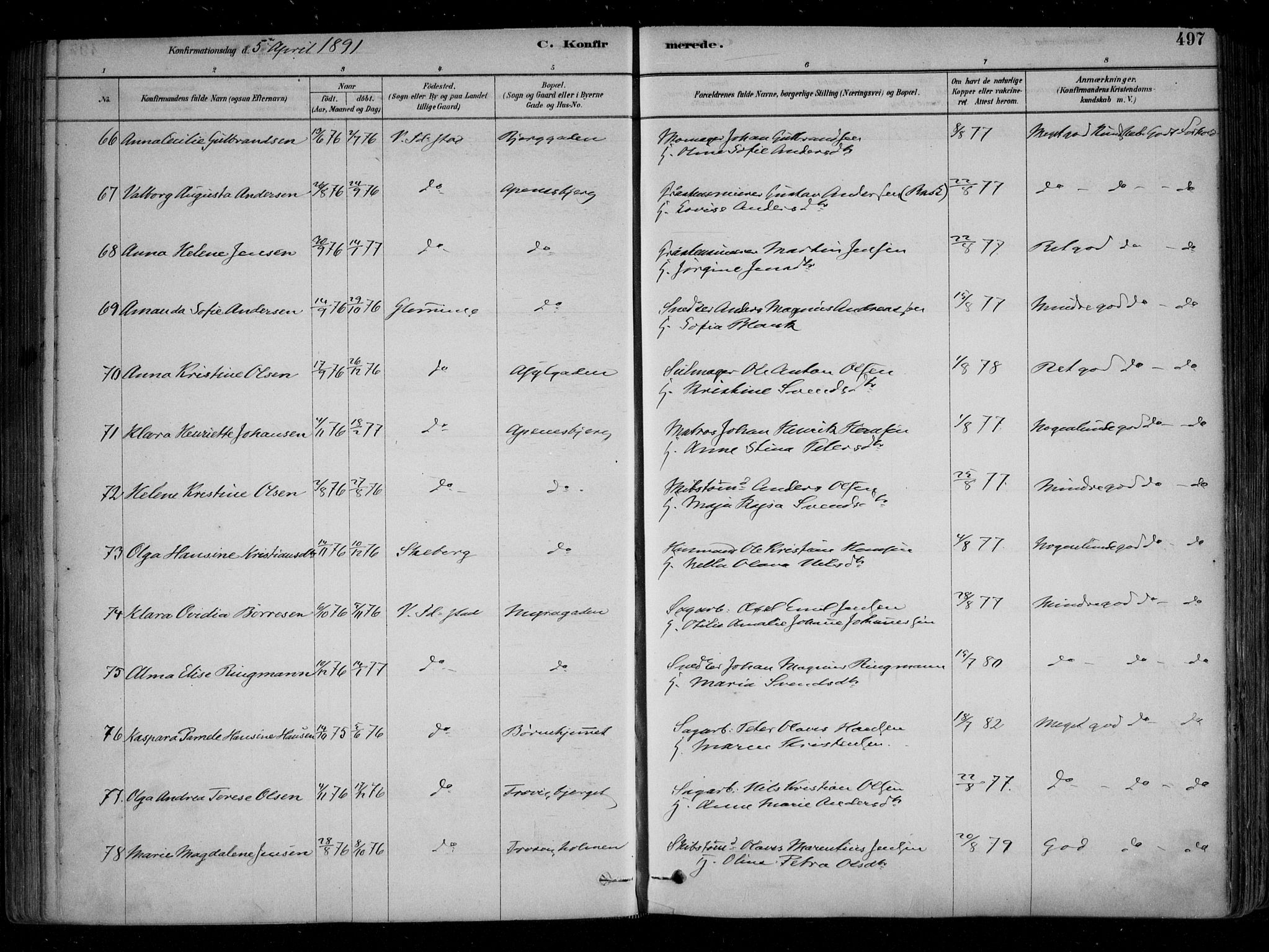 Fredrikstad domkirkes prestekontor Kirkebøker, AV/SAO-A-10906/F/Fa/L0004: Parish register (official) no. 4, 1878-1907, p. 497