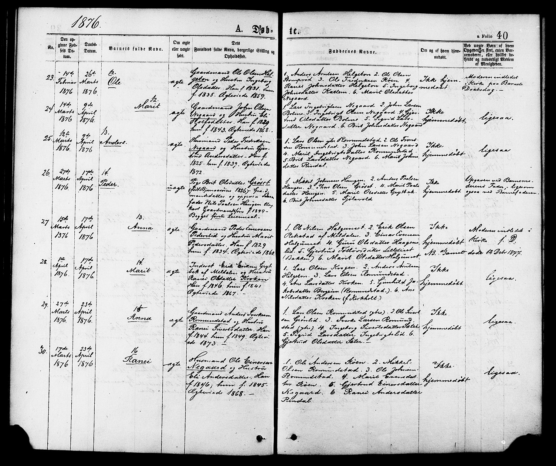 Ministerialprotokoller, klokkerbøker og fødselsregistre - Møre og Romsdal, AV/SAT-A-1454/598/L1068: Parish register (official) no. 598A02, 1872-1881, p. 40