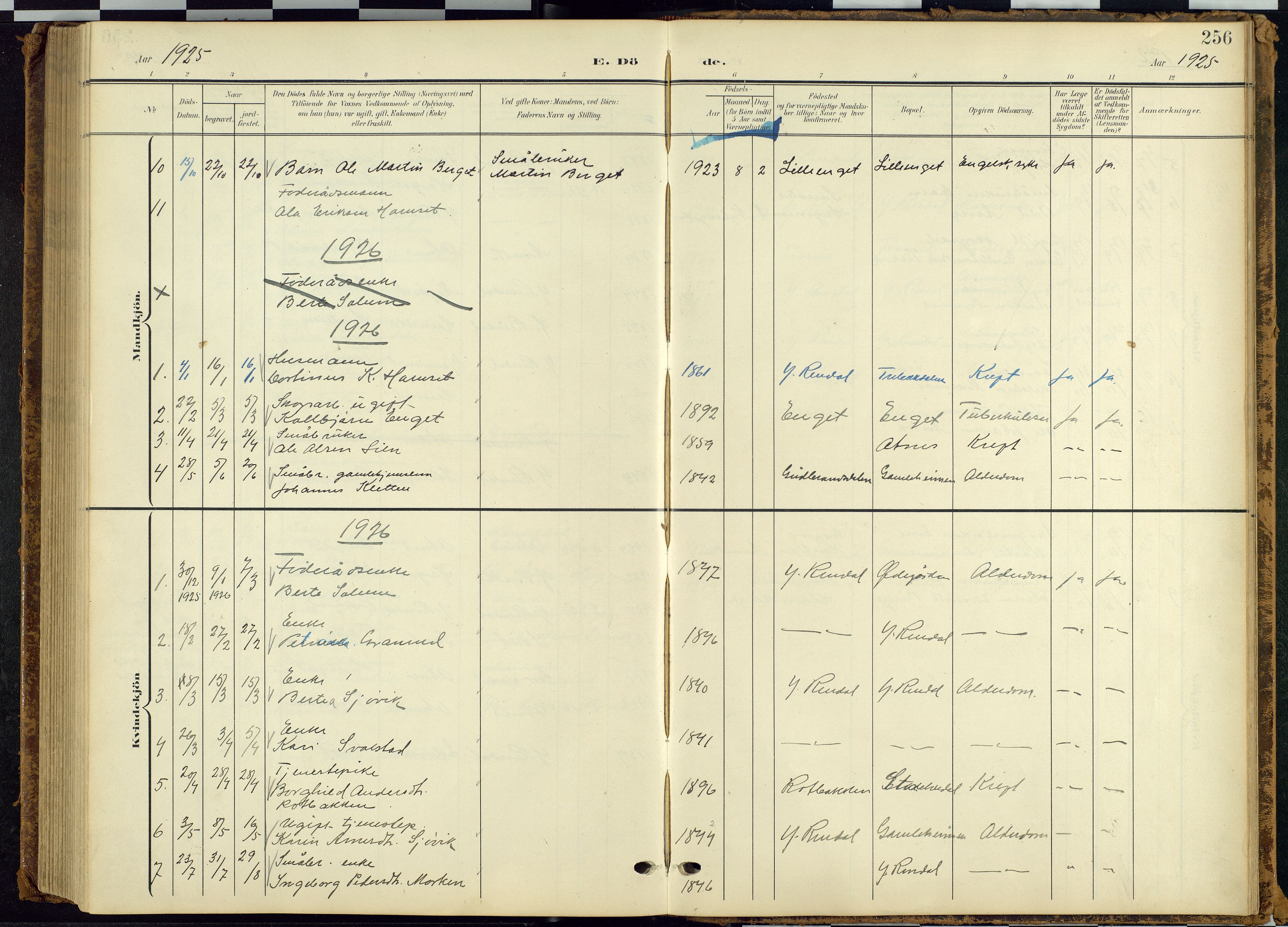 Rendalen prestekontor, SAH/PREST-054/H/Ha/Hab/L0010: Parish register (copy) no. 10, 1903-1940, p. 256