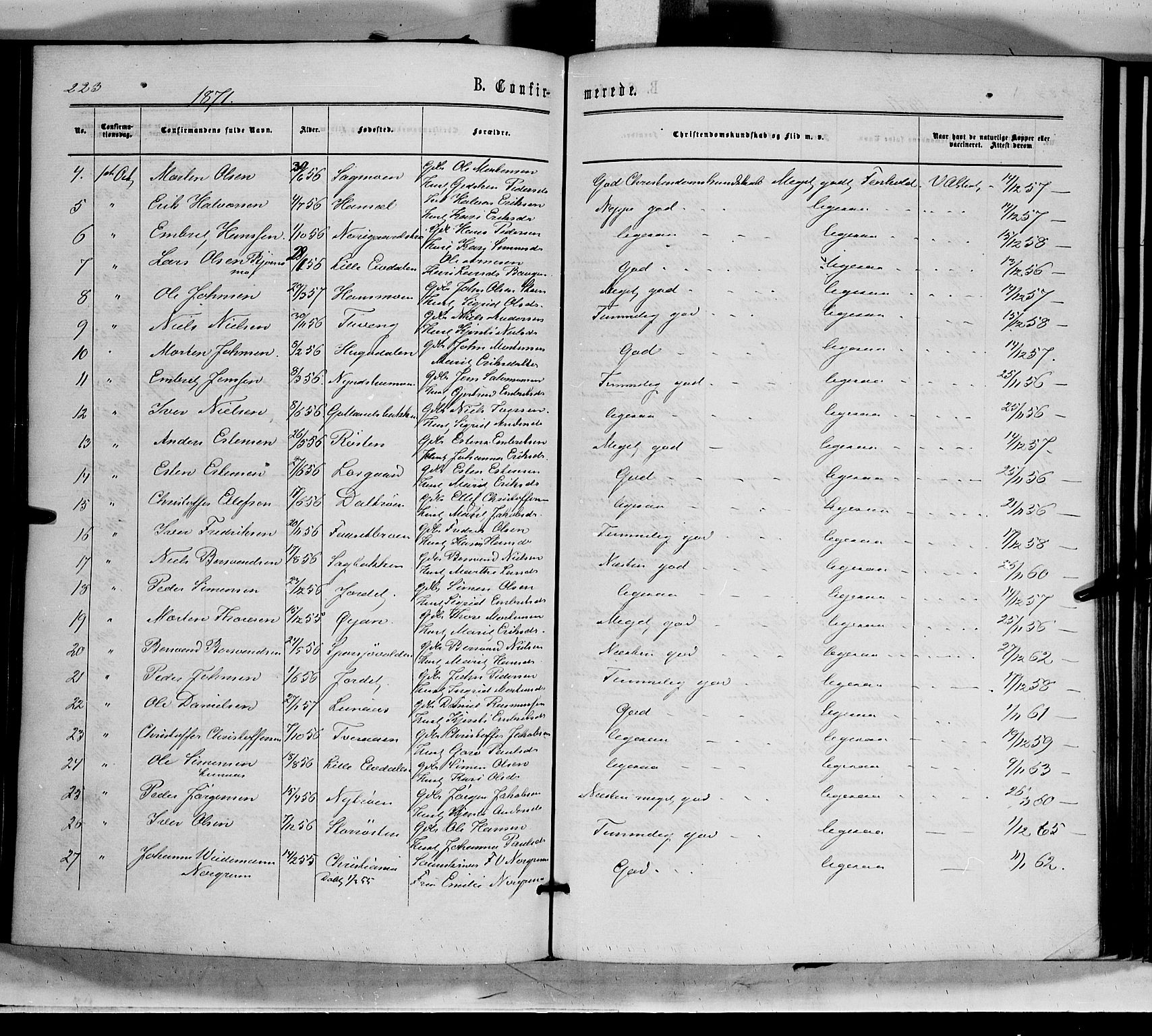 Tynset prestekontor, AV/SAH-PREST-058/H/Ha/Haa/L0021: Parish register (official) no. 21, 1863-1879, p. 223