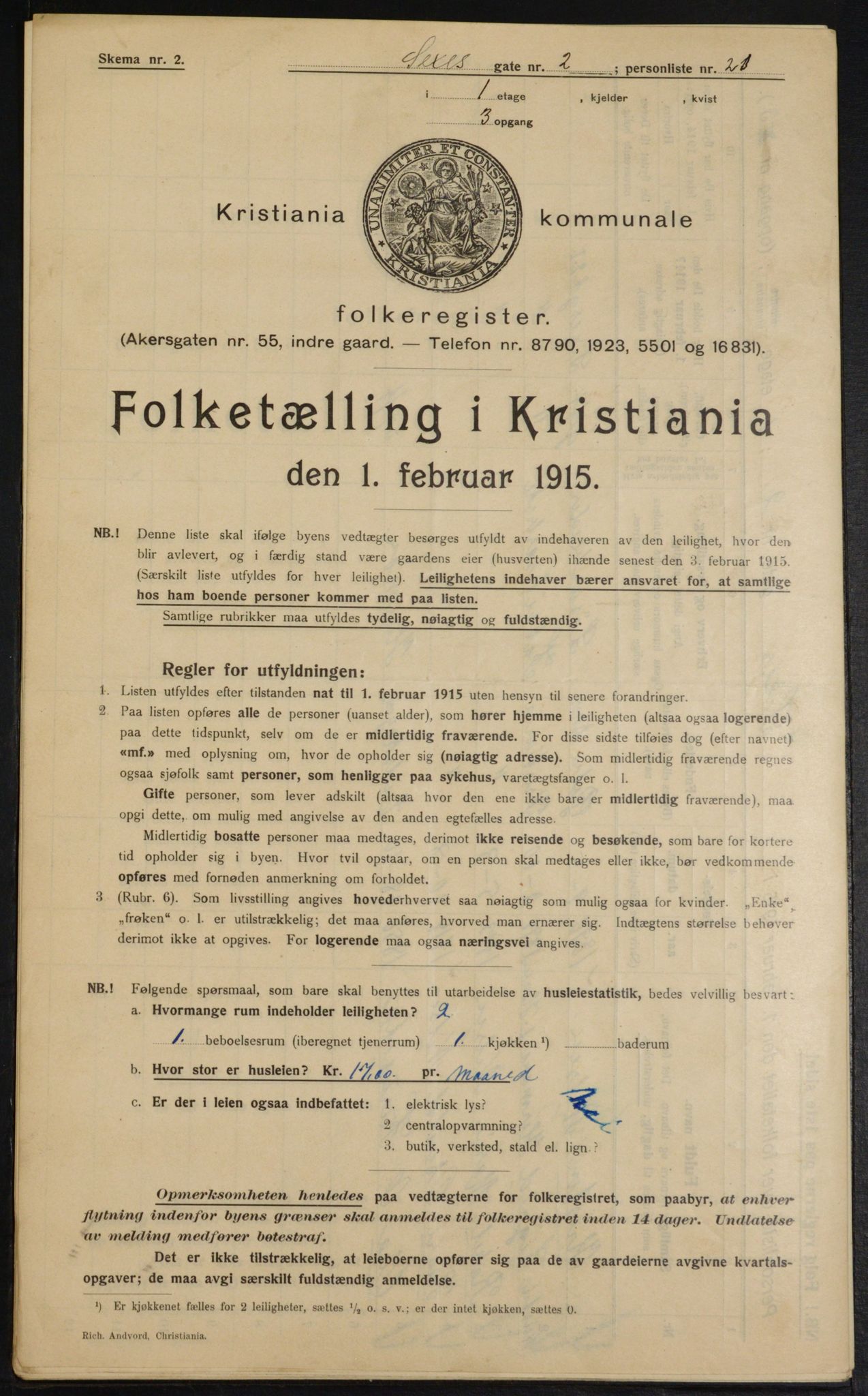 OBA, Municipal Census 1915 for Kristiania, 1915, p. 94413