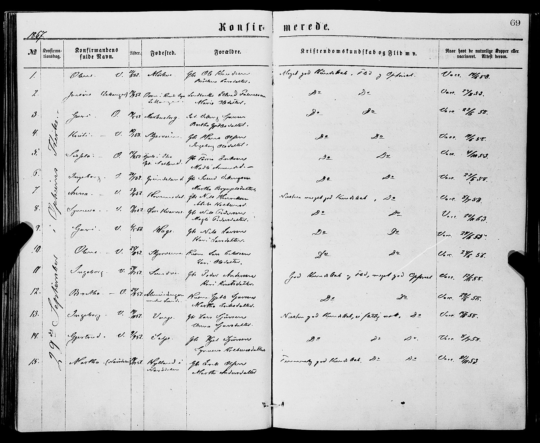 Vossestrand Sokneprestembete, SAB/A-79101/H/Haa: Parish register (official) no. A 1, 1866-1877, p. 69