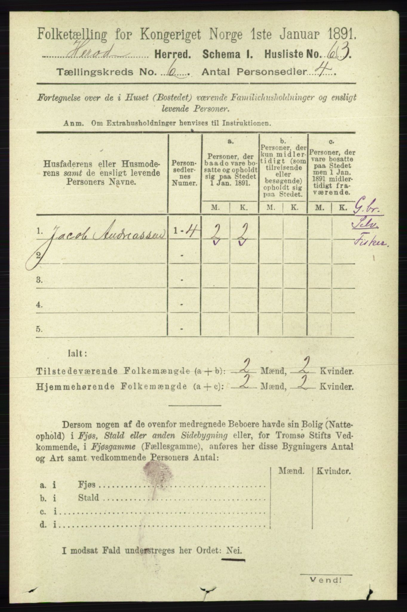 RA, 1891 census for 1039 Herad, 1891, p. 2296