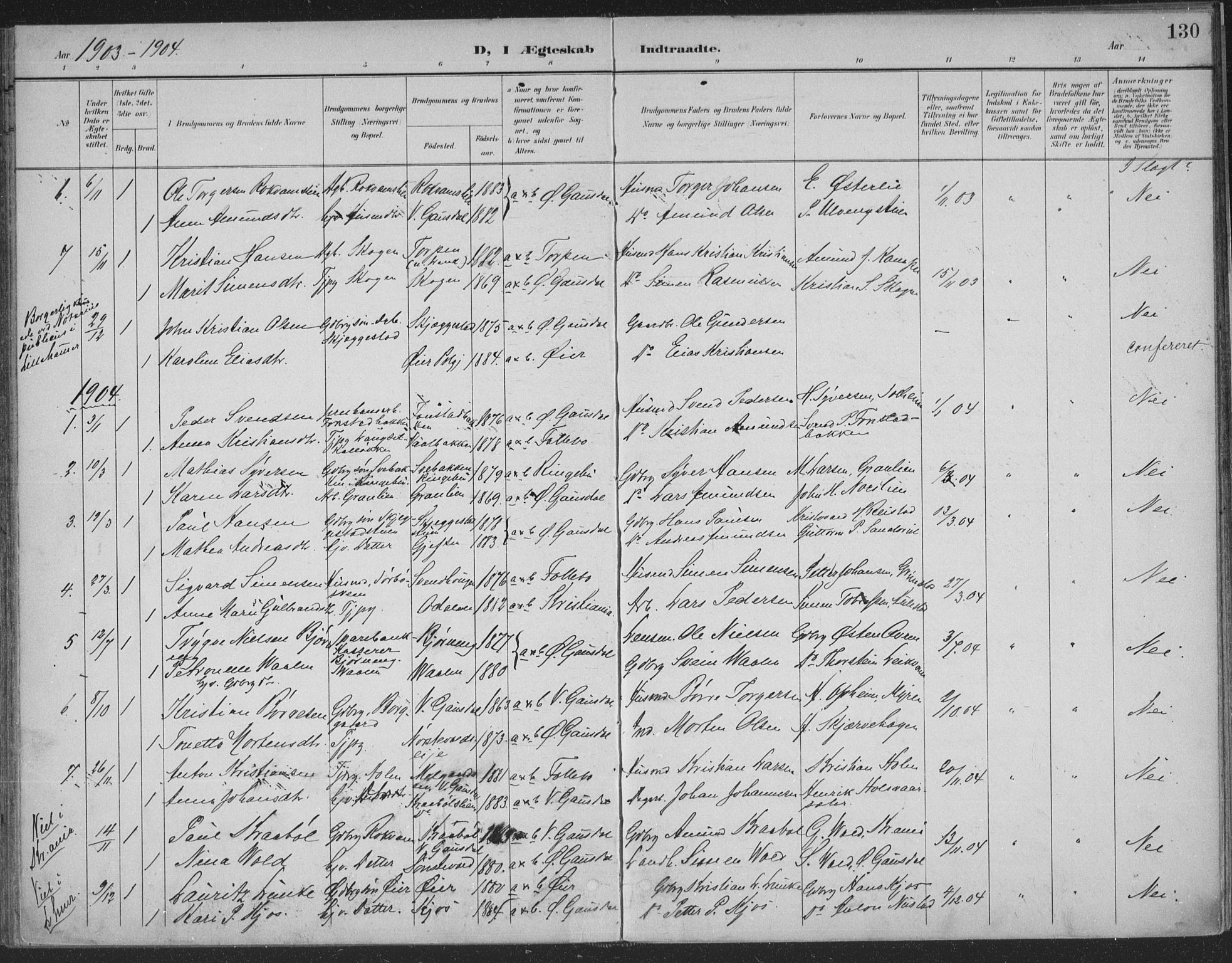 Østre Gausdal prestekontor, SAH/PREST-092/H/Ha/Haa/L0004: Parish register (official) no. 4, 1898-1914, p. 130