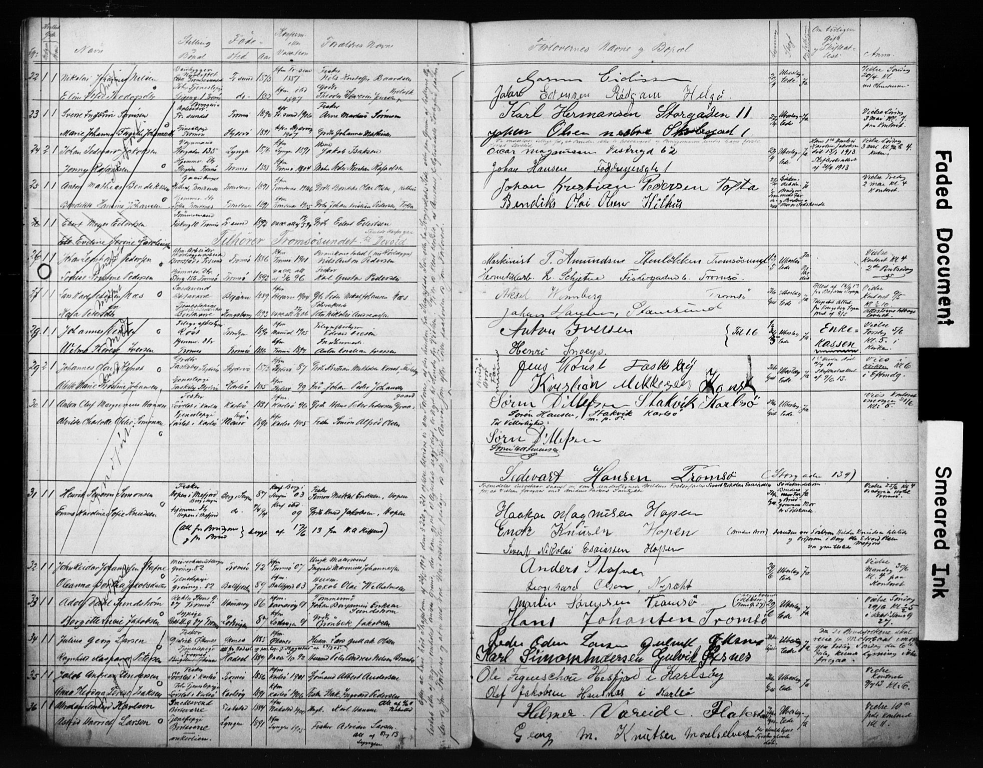 Tromsø sokneprestkontor/stiftsprosti/domprosti, AV/SATØ-S-1343/H/Hc/L0099/0007: Banns register no. 99.7, 1911-1915