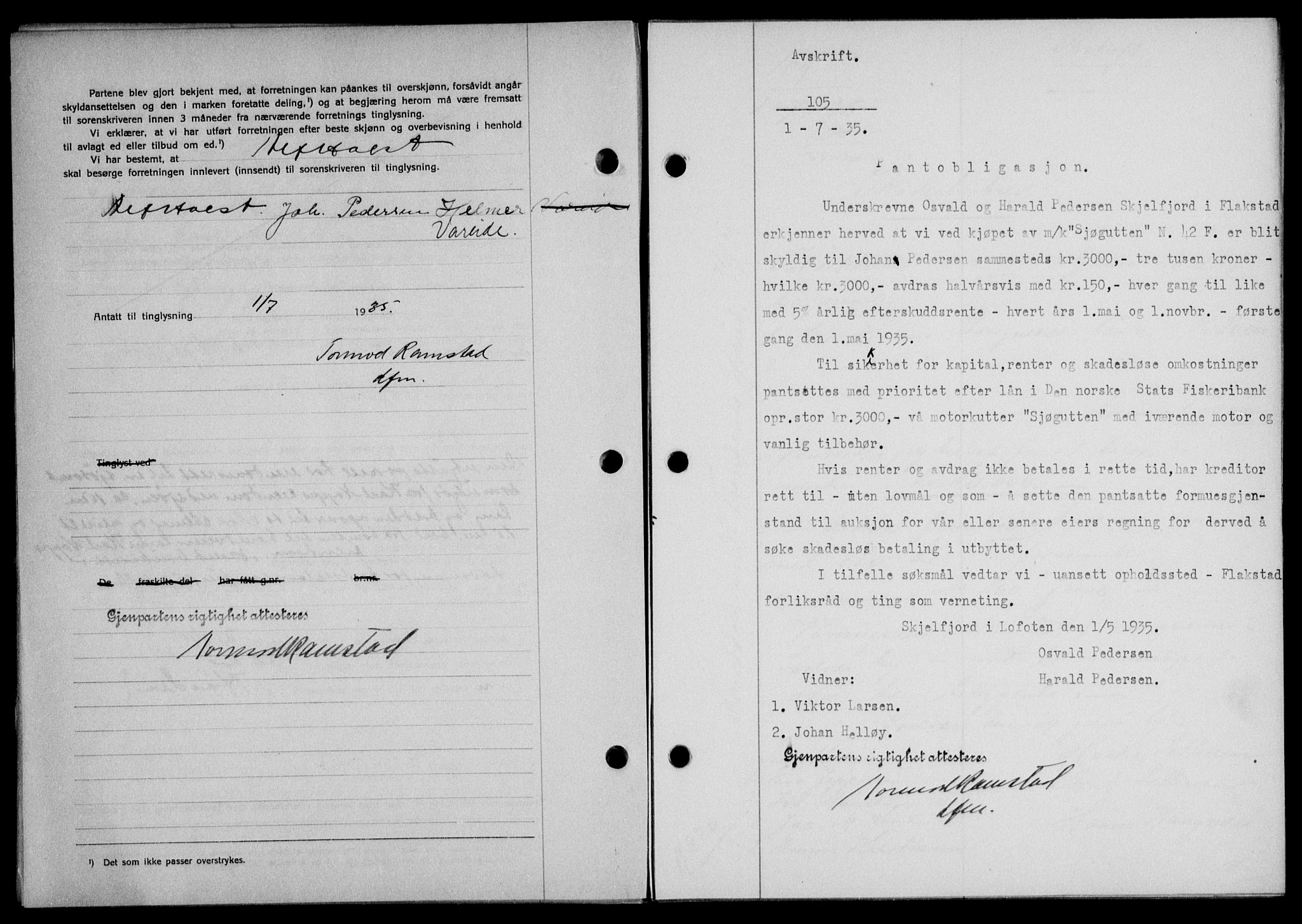 Lofoten sorenskriveri, SAT/A-0017/1/2/2C/L0032b: Mortgage book no. 32b, 1935-1935, Deed date: 01.07.1935