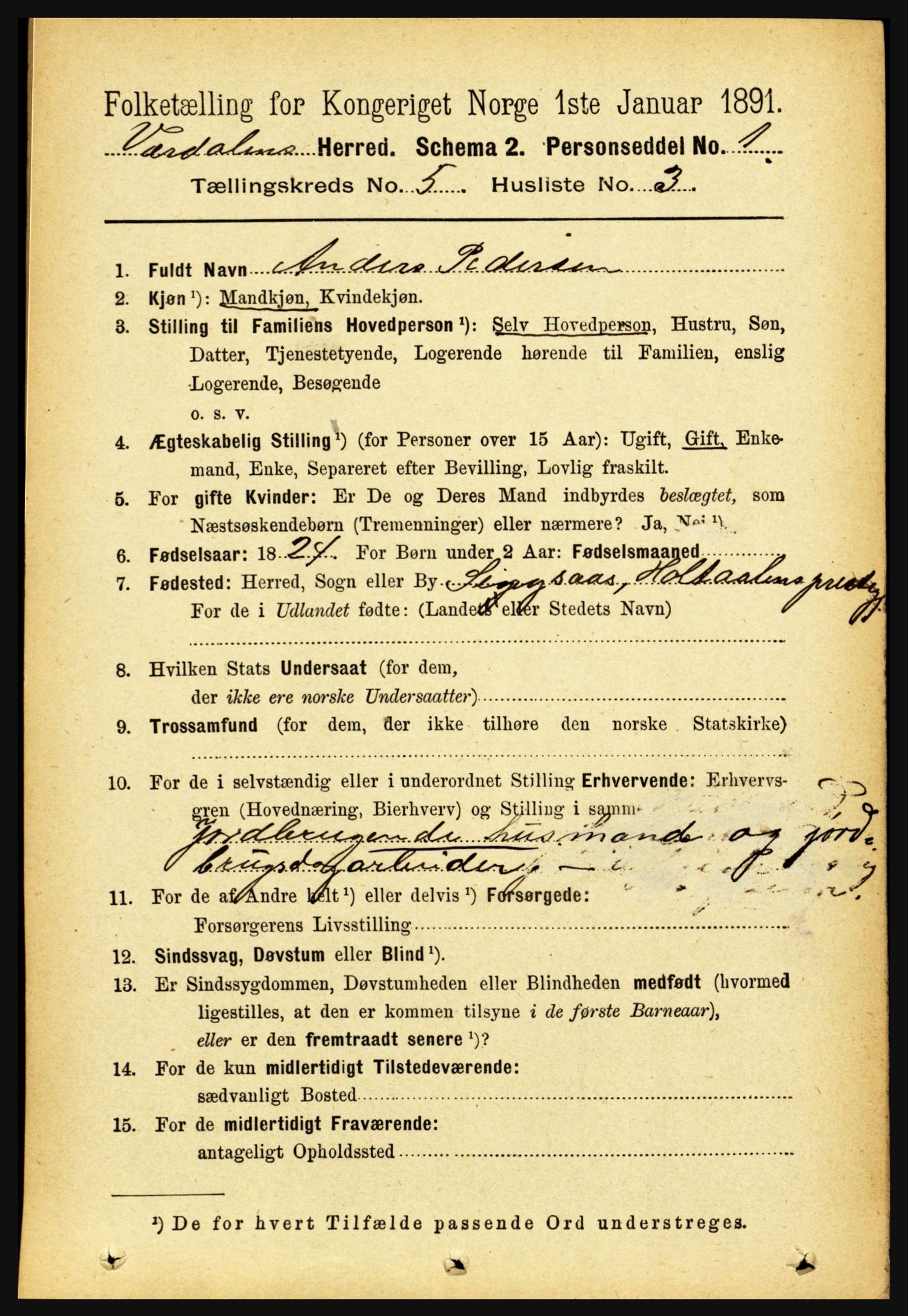 RA, 1891 census for 1721 Verdal, 1891, p. 3004