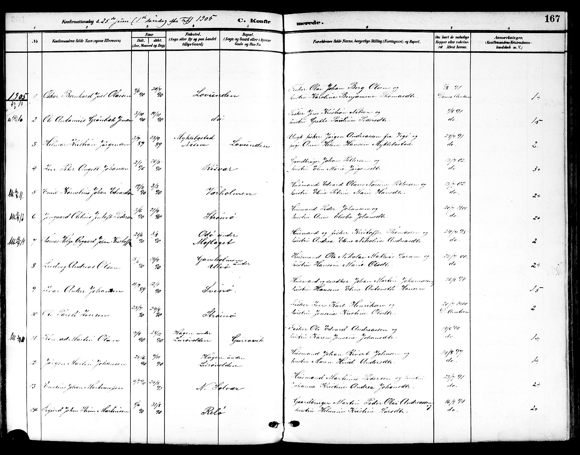 Ministerialprotokoller, klokkerbøker og fødselsregistre - Nordland, SAT/A-1459/839/L0569: Parish register (official) no. 839A06, 1903-1922, p. 167