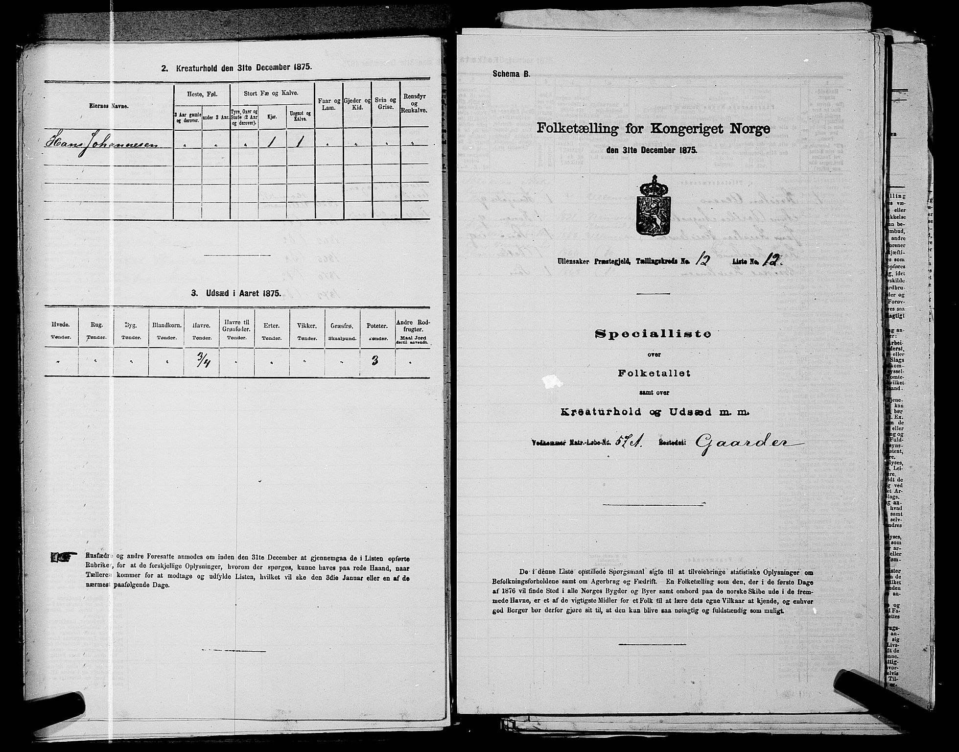 RA, 1875 census for 0235P Ullensaker, 1875, p. 1838