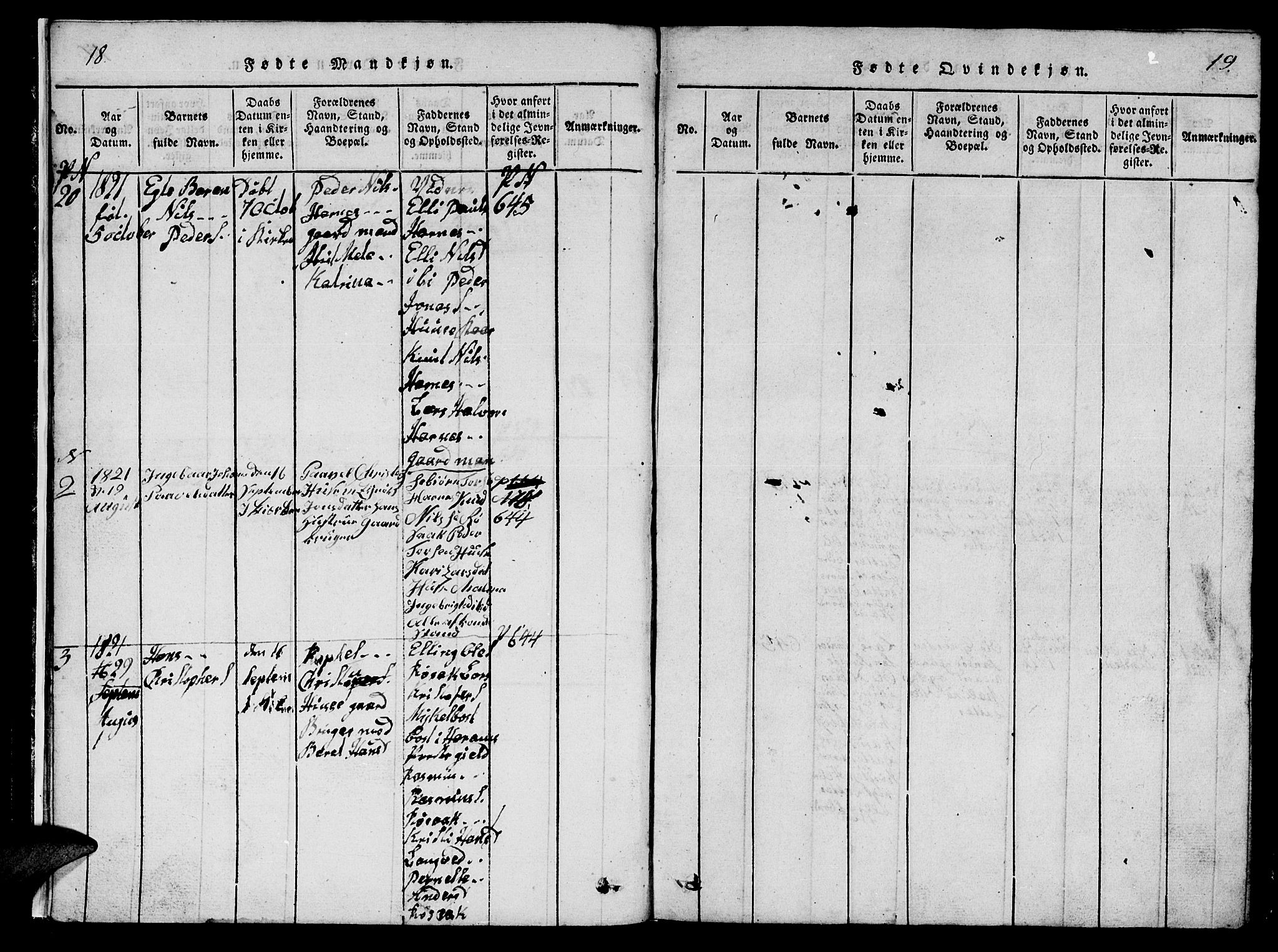 Ministerialprotokoller, klokkerbøker og fødselsregistre - Møre og Romsdal, AV/SAT-A-1454/561/L0731: Parish register (copy) no. 561C01, 1817-1867, p. 18-19