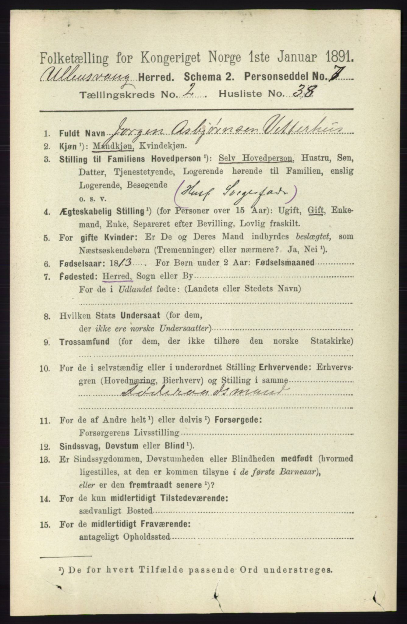 RA, 1891 census for 1230 Ullensvang, 1891, p. 532