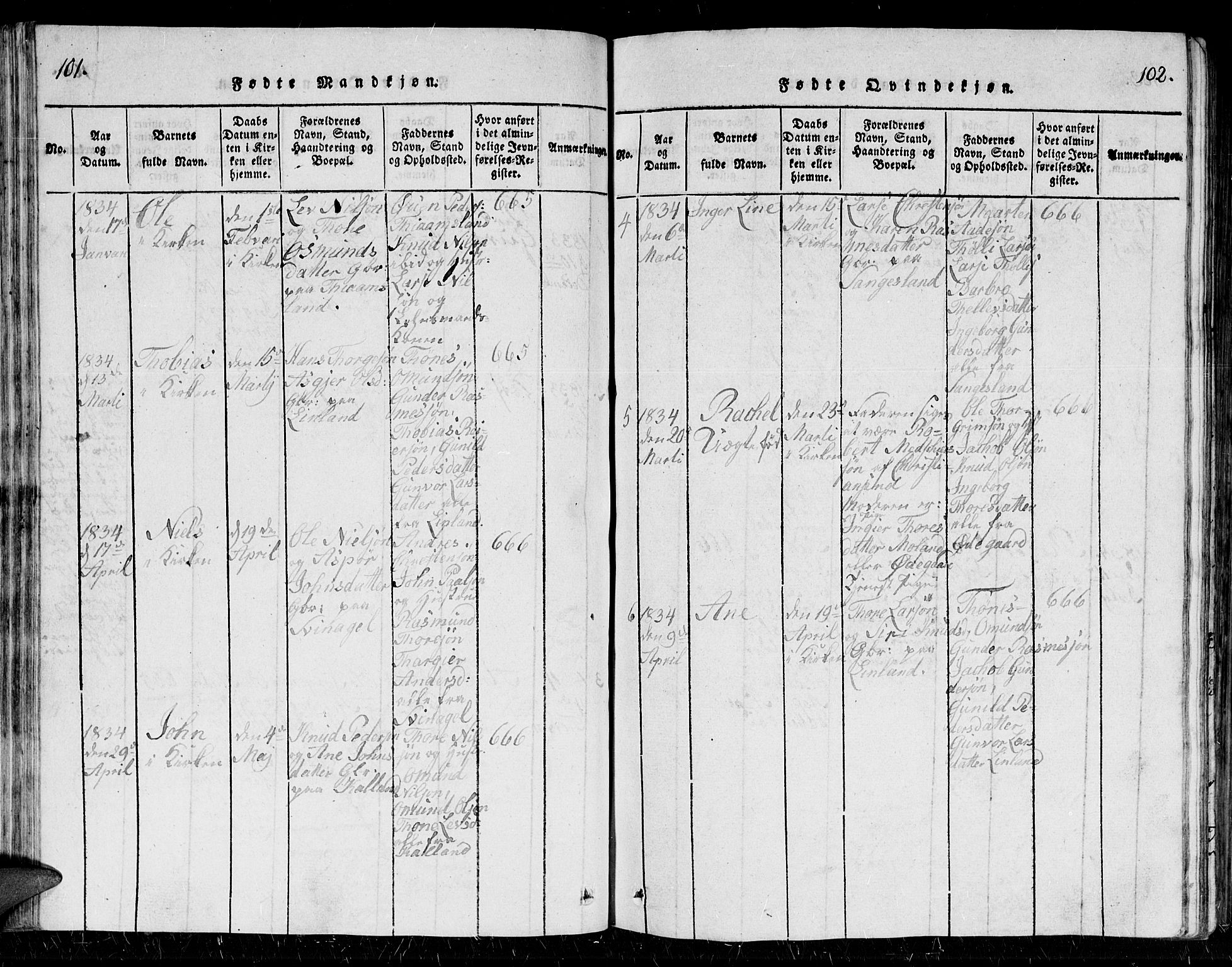 Holum sokneprestkontor, SAK/1111-0022/F/Fb/Fbb/L0001: Parish register (copy) no. B 1, 1820-1847, p. 101-102