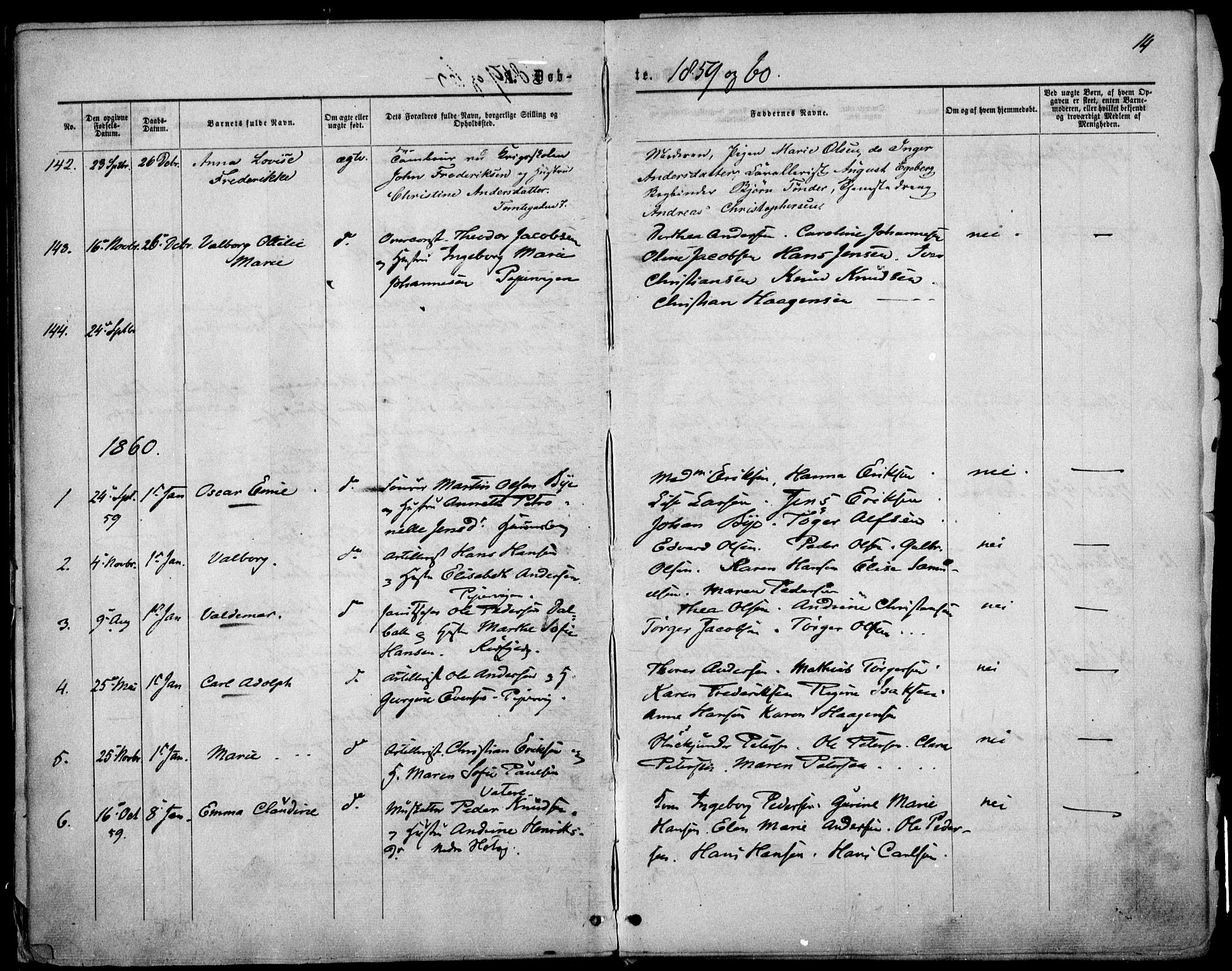 Garnisonsmenigheten Kirkebøker, SAO/A-10846/F/Fa/L0010: Parish register (official) no. 10, 1859-1869, p. 14
