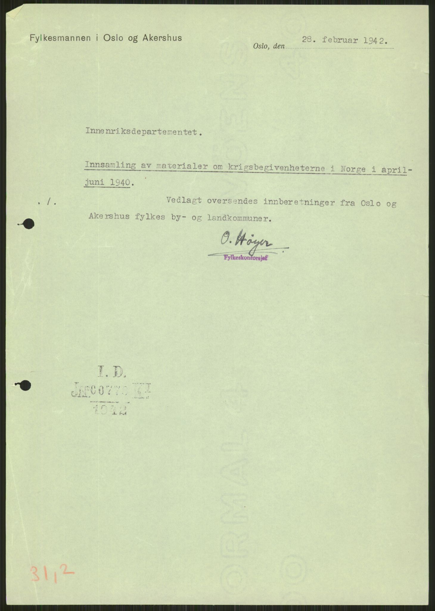 Forsvaret, Forsvarets krigshistoriske avdeling, AV/RA-RAFA-2017/Y/Ya/L0013: II-C-11-31 - Fylkesmenn.  Rapporter om krigsbegivenhetene 1940., 1940, p. 502