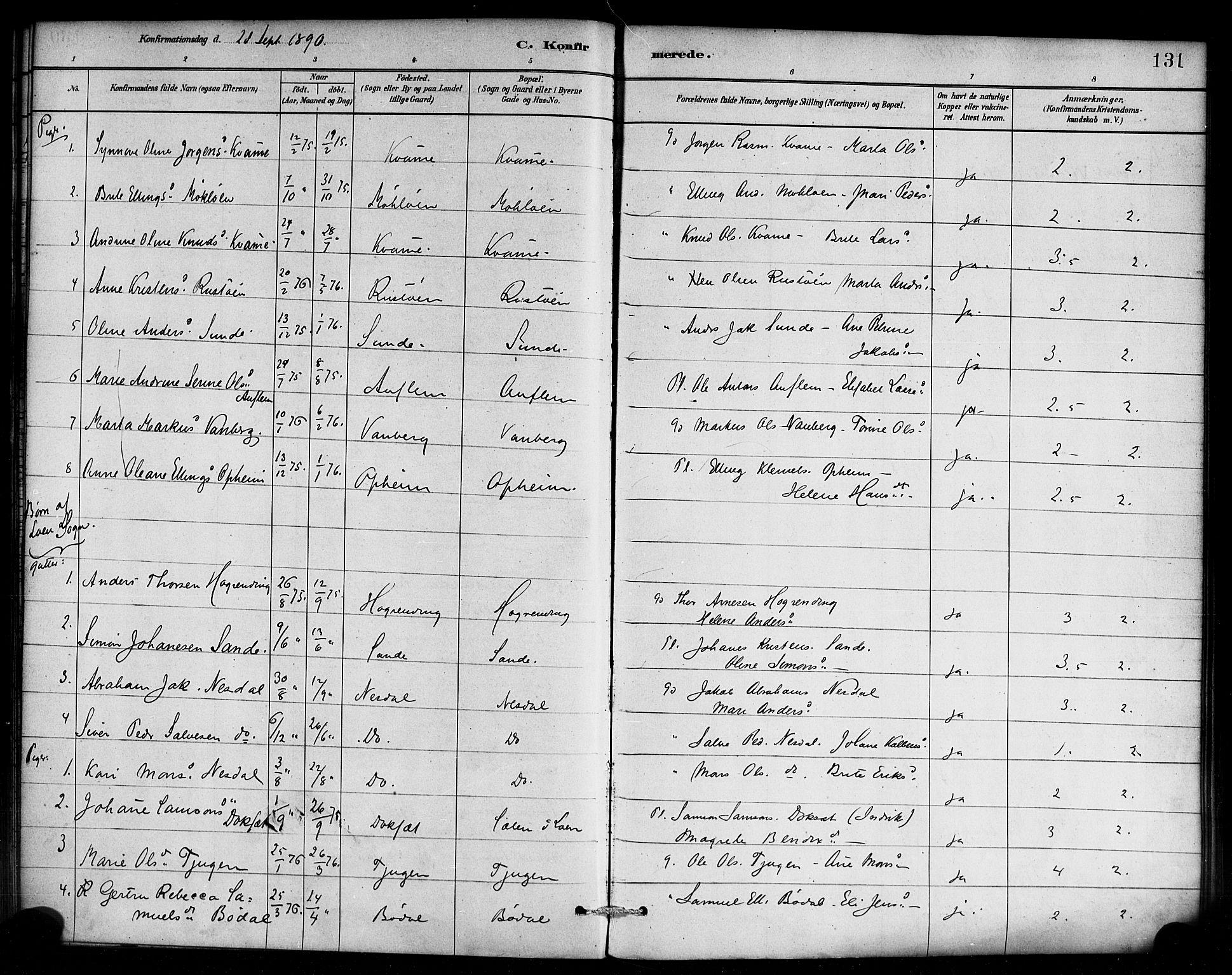 Innvik sokneprestembete, SAB/A-80501: Parish register (official) no. C 1, 1879-1900, p. 131