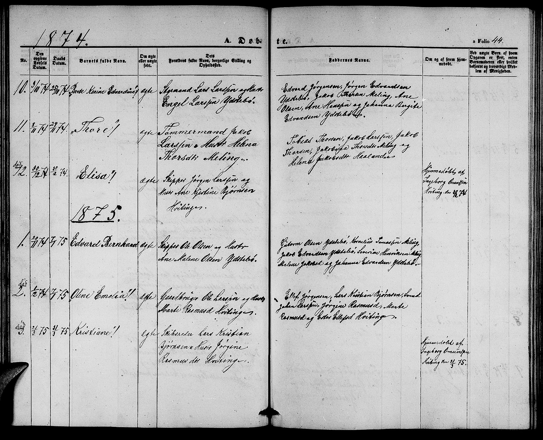 Rennesøy sokneprestkontor, SAST/A -101827/H/Ha/Hab/L0003: Parish register (copy) no. B 3, 1855-1888, p. 44