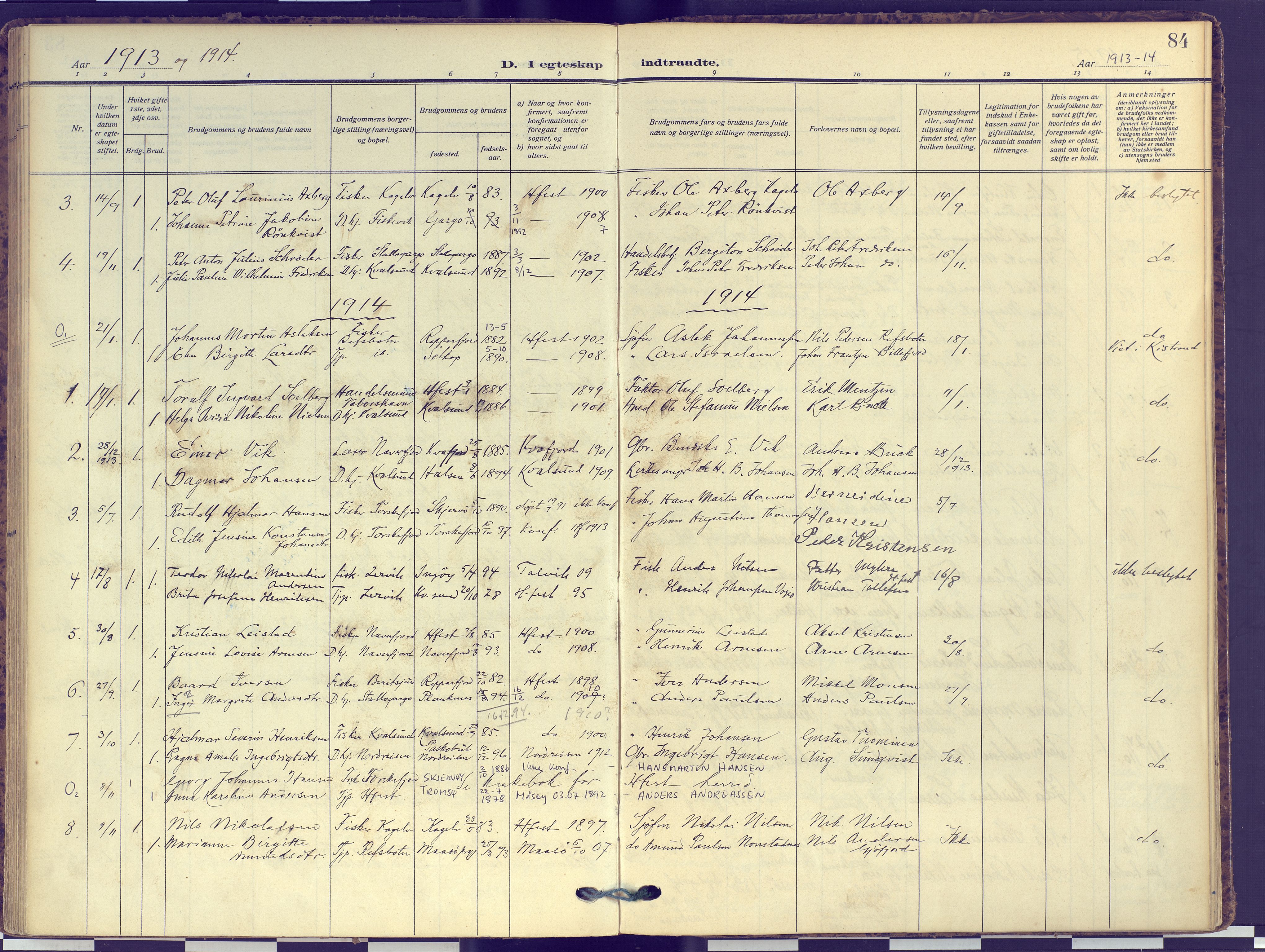 Hammerfest sokneprestkontor, SATØ/S-1347: Parish register (official) no. 16, 1908-1923, p. 84