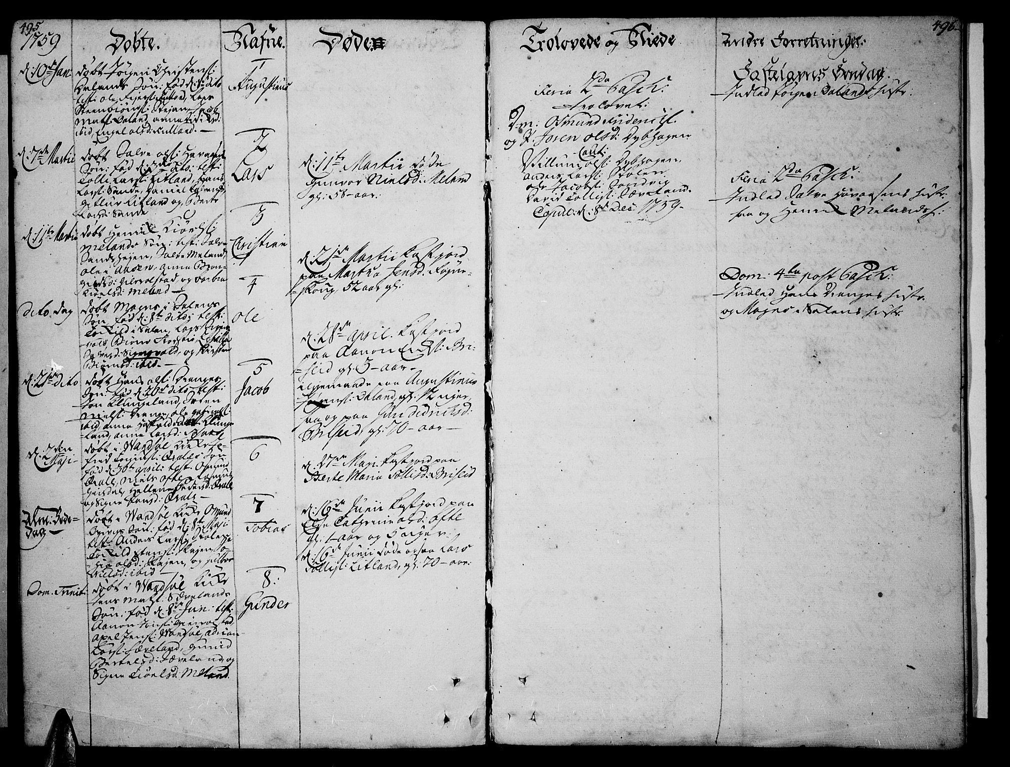 Lista sokneprestkontor, AV/SAK-1111-0027/F/Fa/L0003: Parish register (official) no. A 3 /2, 1754-1767, p. 495-496