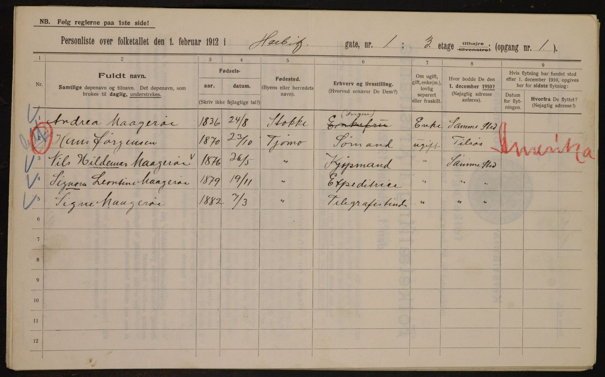 OBA, Municipal Census 1912 for Kristiania, 1912, p. 35026