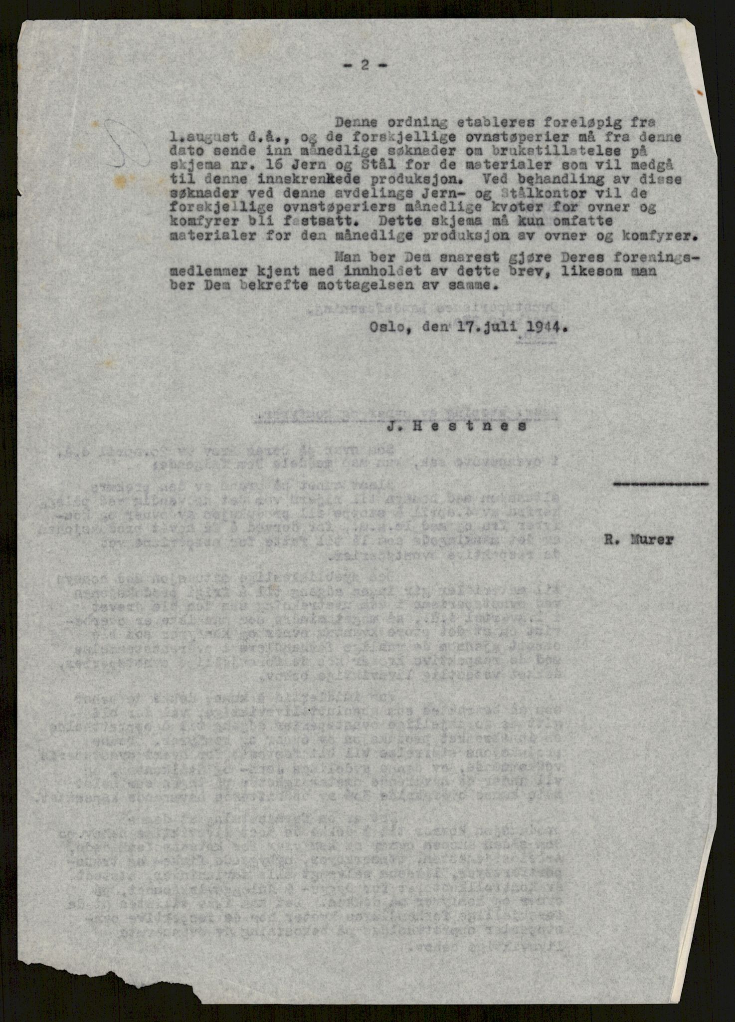 Direktoratet for industriforsyning, Sekretariatet, AV/RA-S-4153/D/Df/L0055: 9. Metallkontoret, 1940-1945, p. 260
