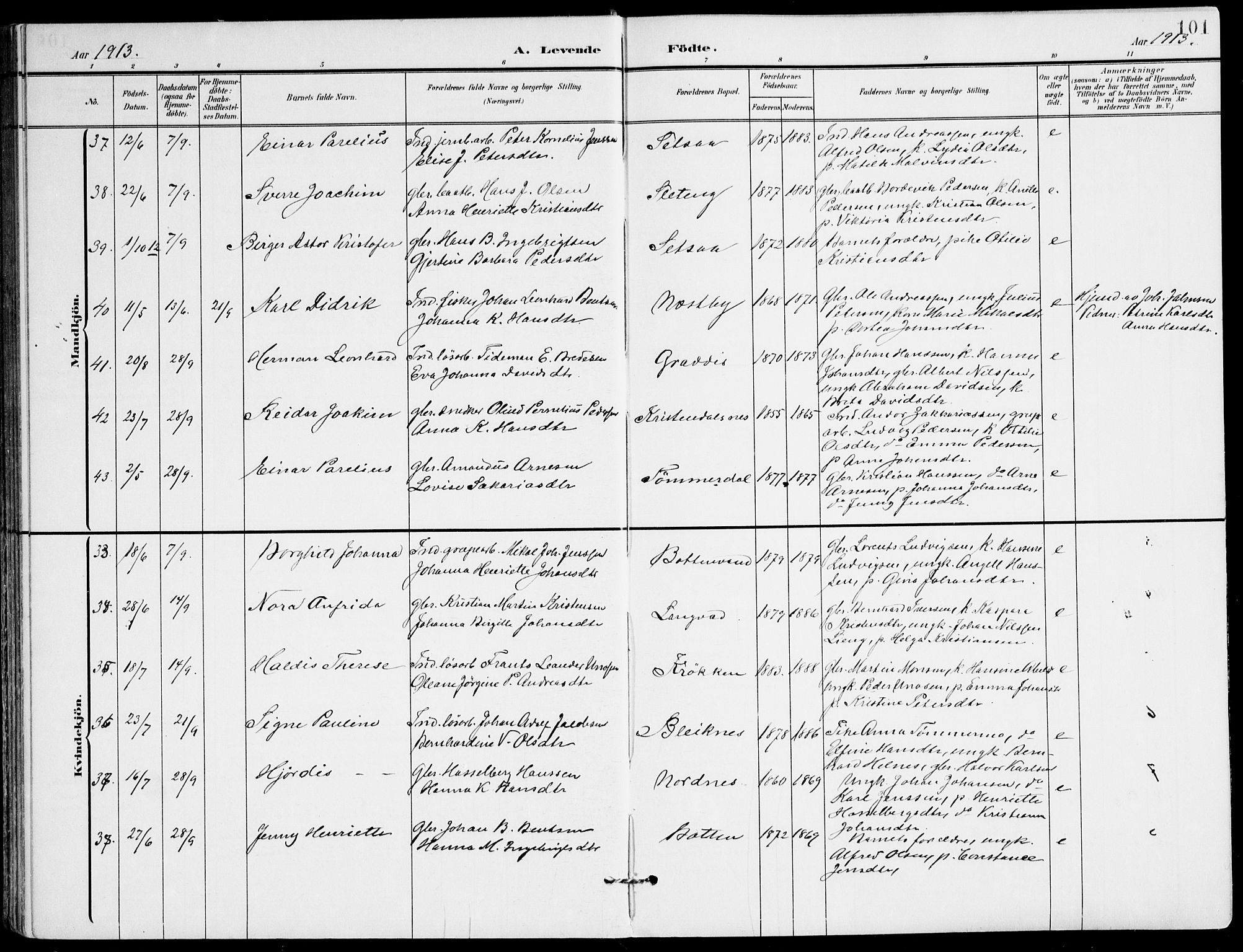 Ministerialprotokoller, klokkerbøker og fødselsregistre - Nordland, SAT/A-1459/847/L0672: Parish register (official) no. 847A12, 1902-1919, p. 101