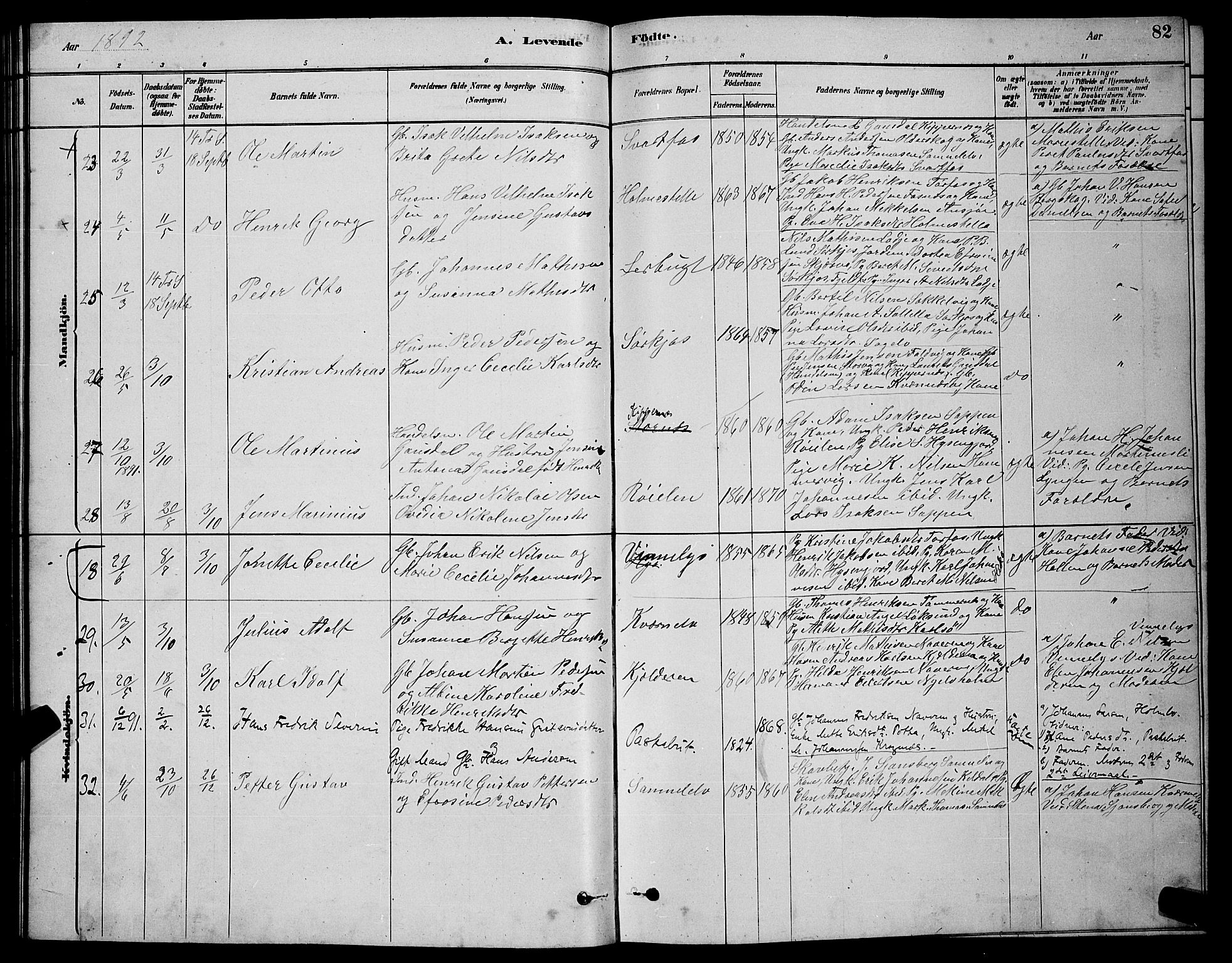 Skjervøy sokneprestkontor, AV/SATØ-S-1300/H/Ha/Hab/L0020klokker: Parish register (copy) no. 20, 1878-1892, p. 82