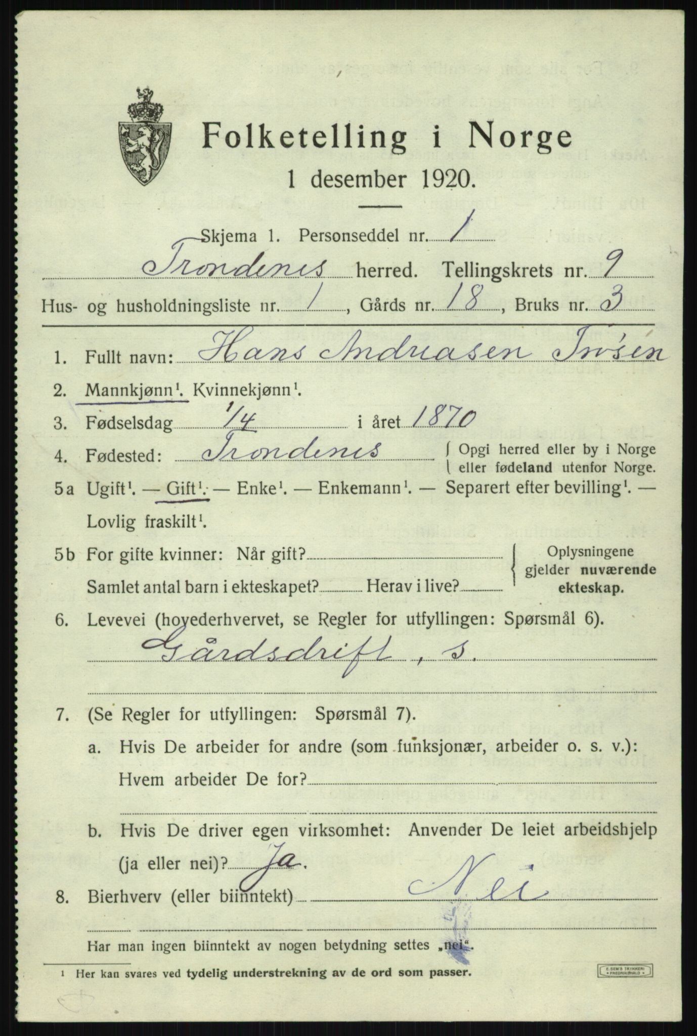 SATØ, 1920 census for Trondenes, 1920, p. 7365