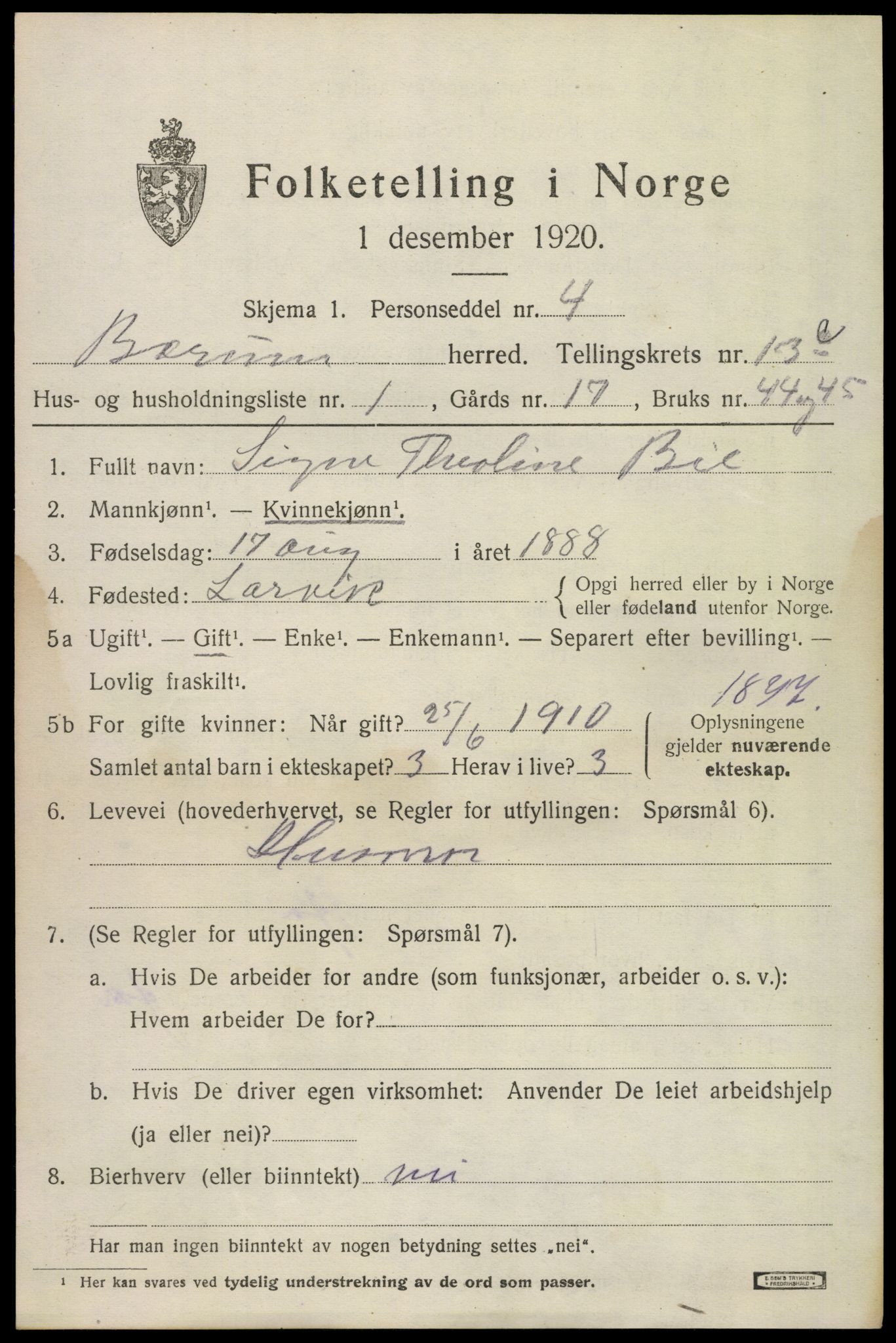 SAO, 1920 census for Bærum, 1920, p. 35648