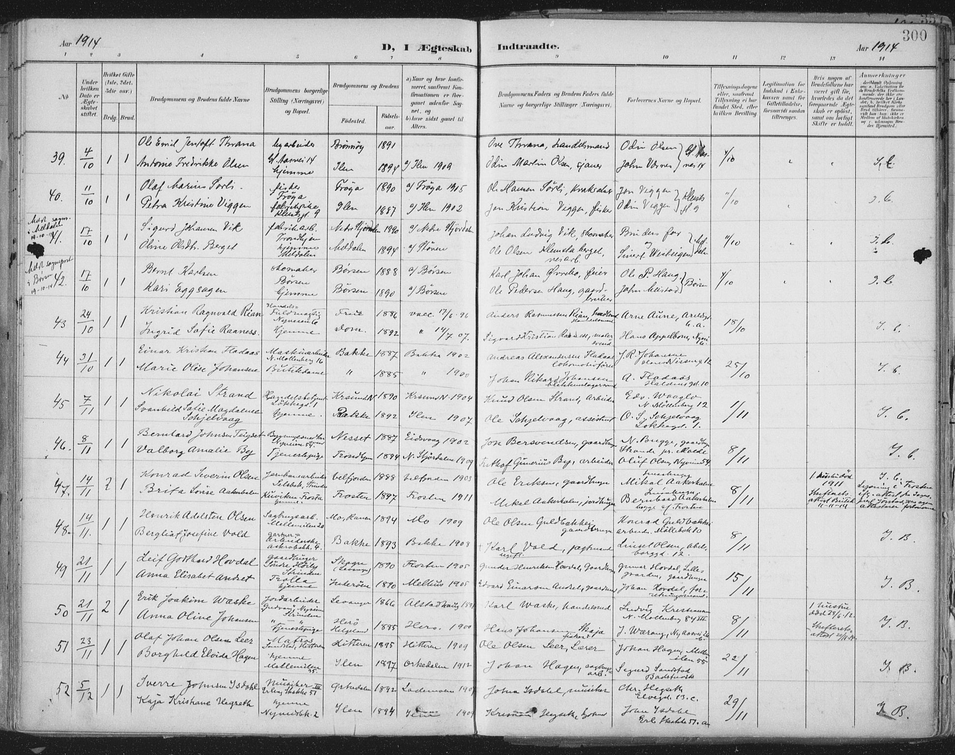 Ministerialprotokoller, klokkerbøker og fødselsregistre - Sør-Trøndelag, SAT/A-1456/603/L0167: Parish register (official) no. 603A06, 1896-1932, p. 300