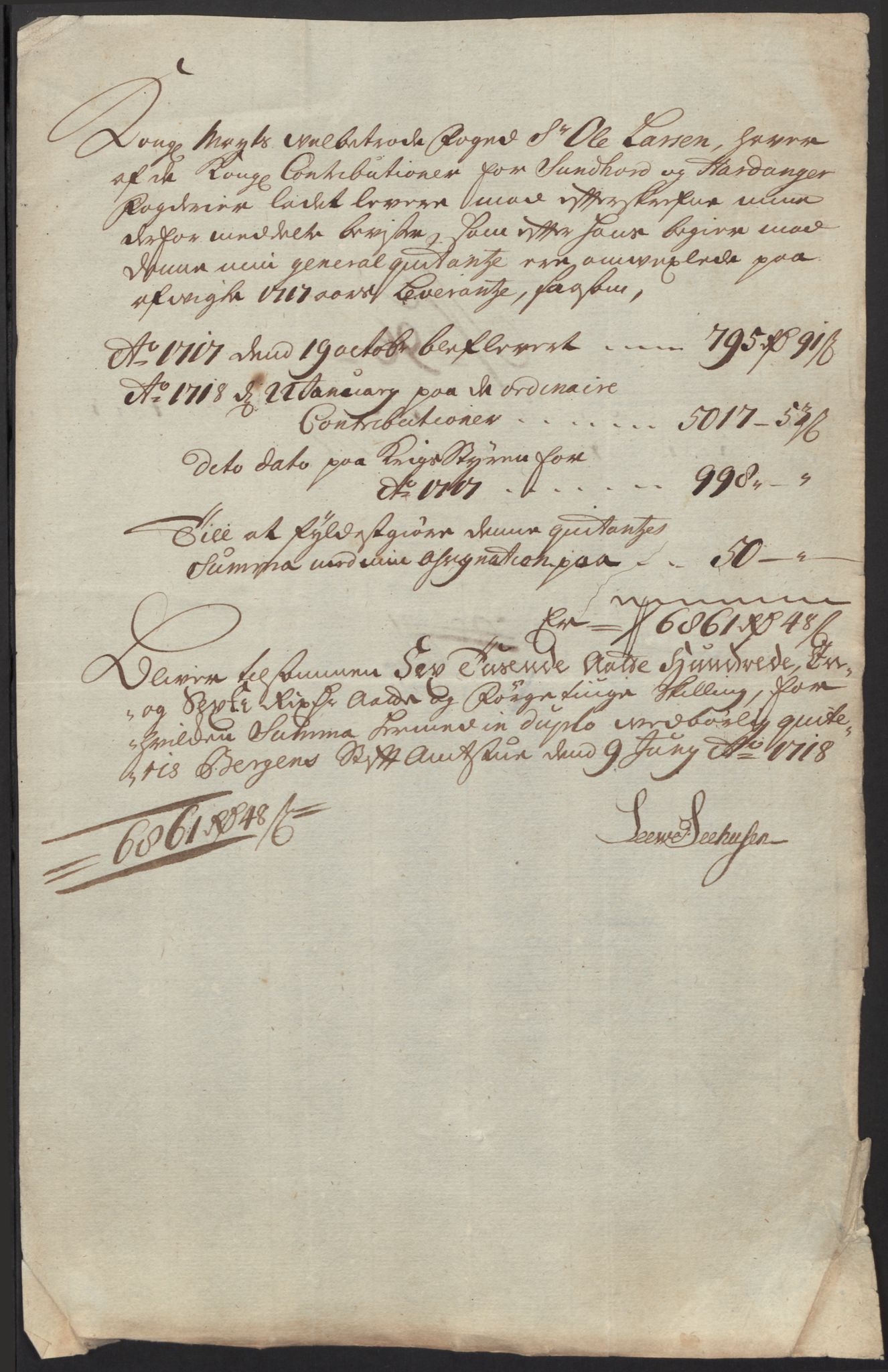 Rentekammeret inntil 1814, Reviderte regnskaper, Fogderegnskap, AV/RA-EA-4092/R48/L2994: Fogderegnskap Sunnhordland og Hardanger, 1717, p. 448