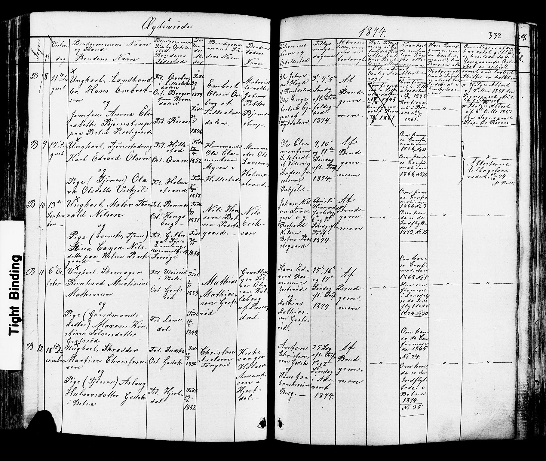 Botne kirkebøker, AV/SAKO-A-340/F/Fa/L0006: Parish register (official) no. I 6, 1836-1877, p. 332