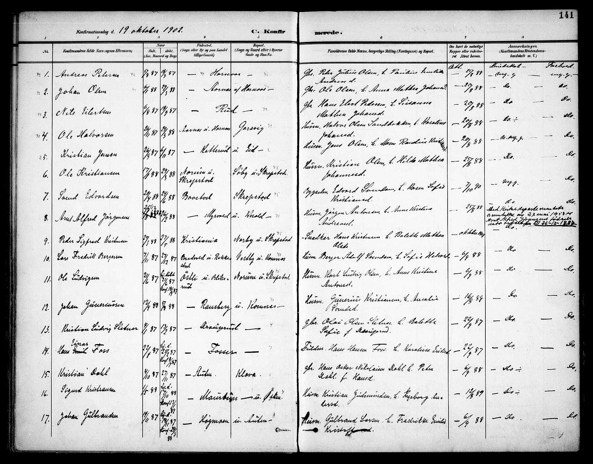 Høland prestekontor Kirkebøker, AV/SAO-A-10346a/F/Fa/L0015: Parish register (official) no. I 15, 1897-1912, p. 141