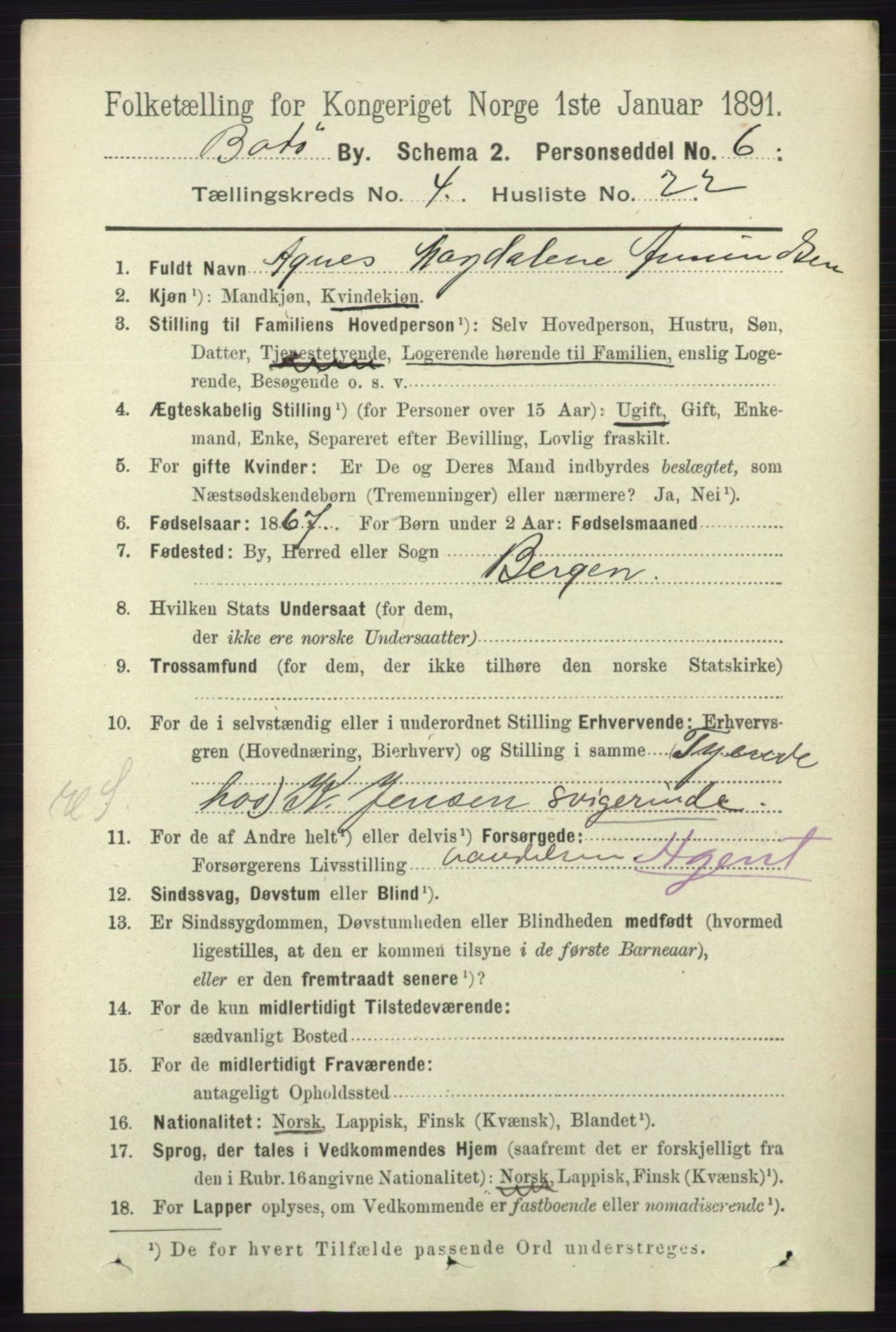 RA, 1891 census for 1804 Bodø, 1891, p. 3237