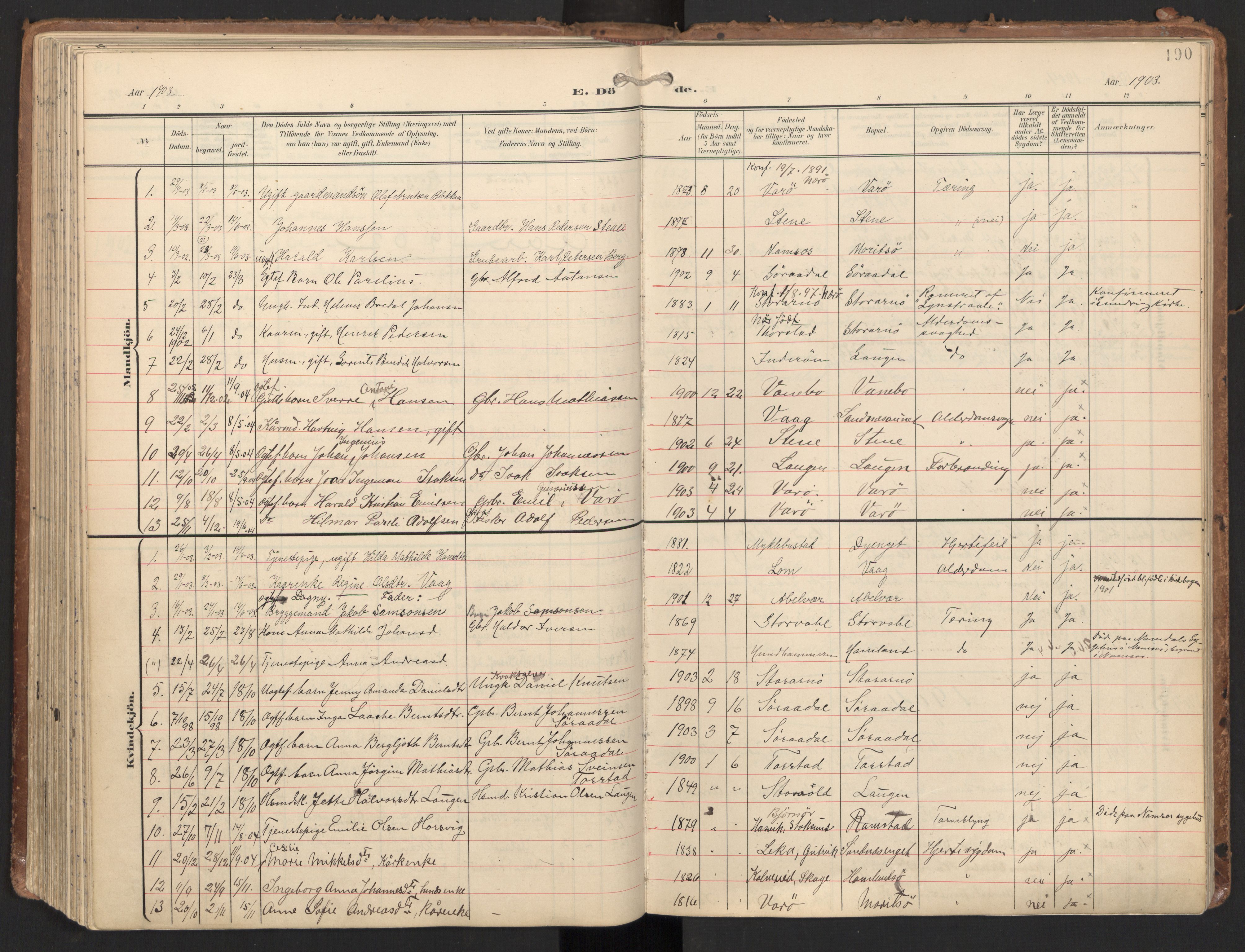 Ministerialprotokoller, klokkerbøker og fødselsregistre - Nord-Trøndelag, SAT/A-1458/784/L0677: Parish register (official) no. 784A12, 1900-1920, p. 190
