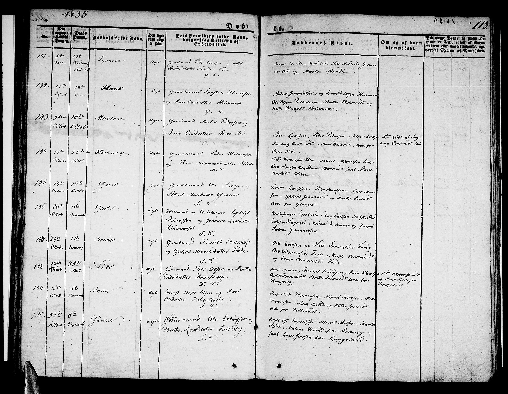 Sund sokneprestembete, AV/SAB-A-99930: Parish register (official) no. A 12, 1825-1835, p. 113