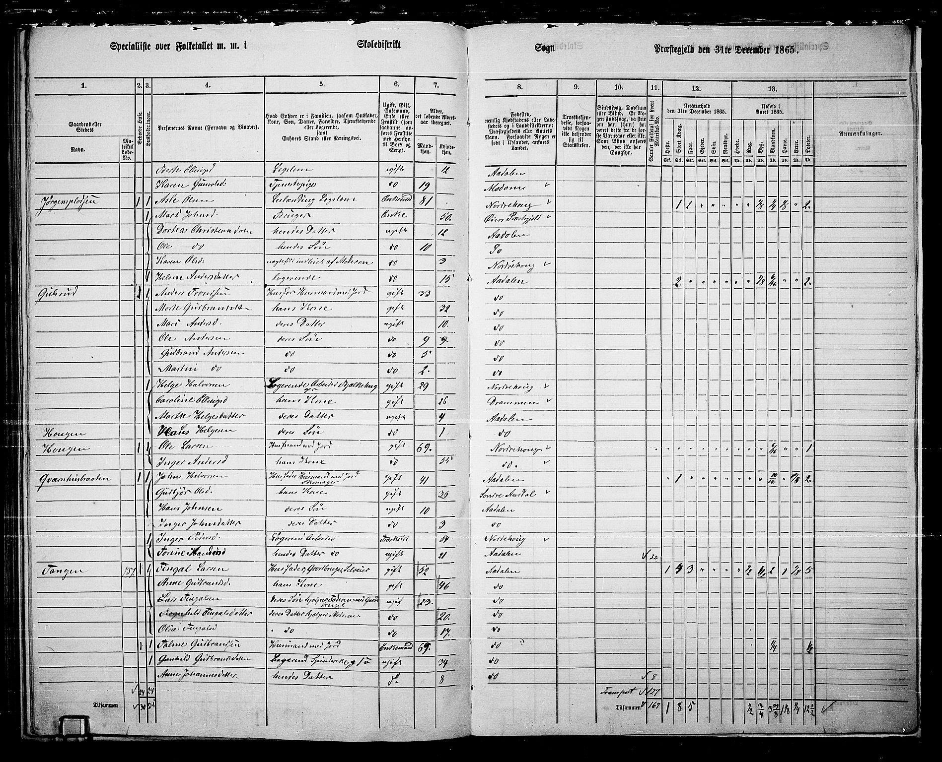 RA, 1865 census for Ådal, 1865, p. 109