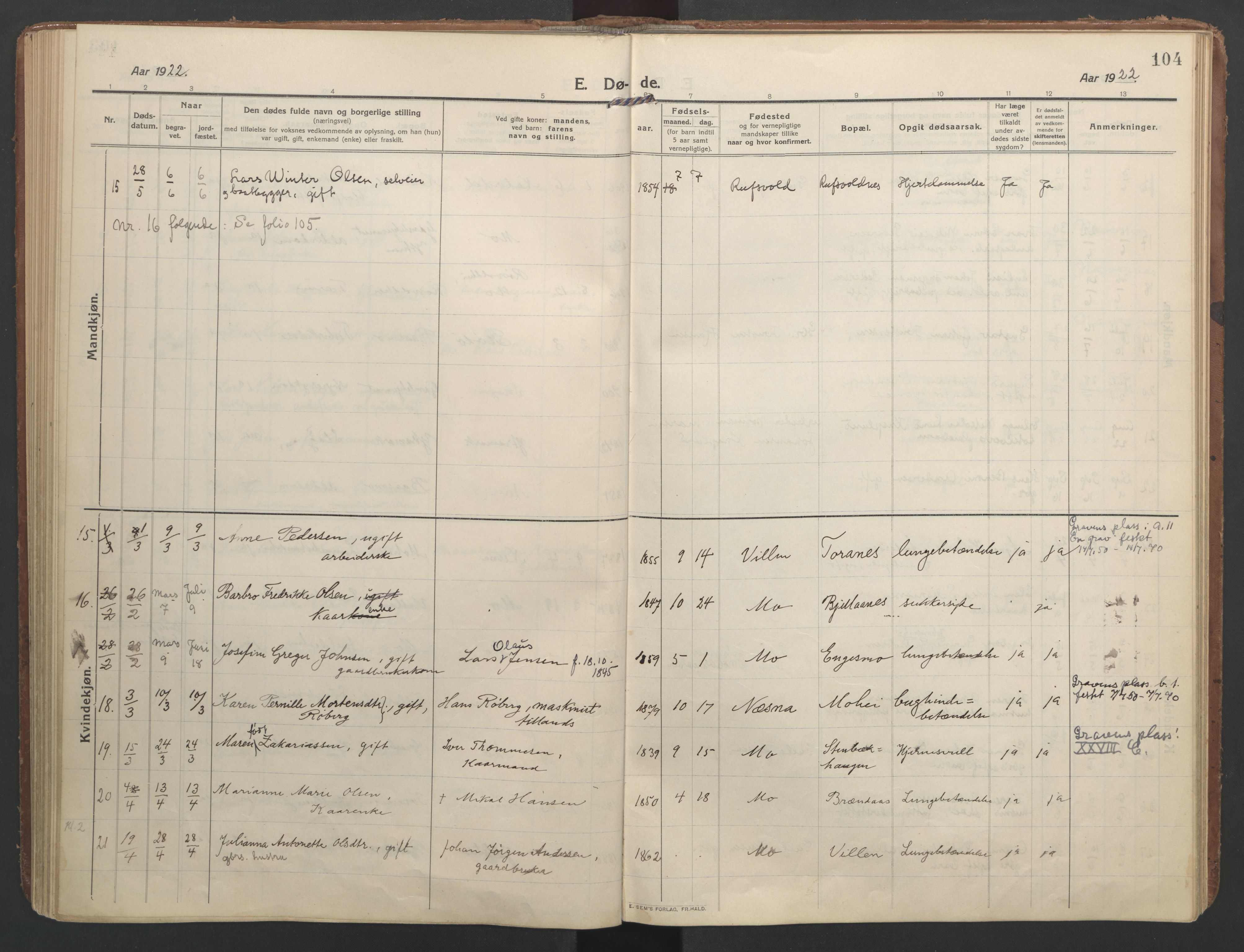 Ministerialprotokoller, klokkerbøker og fødselsregistre - Nordland, AV/SAT-A-1459/827/L0405: Parish register (official) no. 827A17, 1912-1925, p. 104