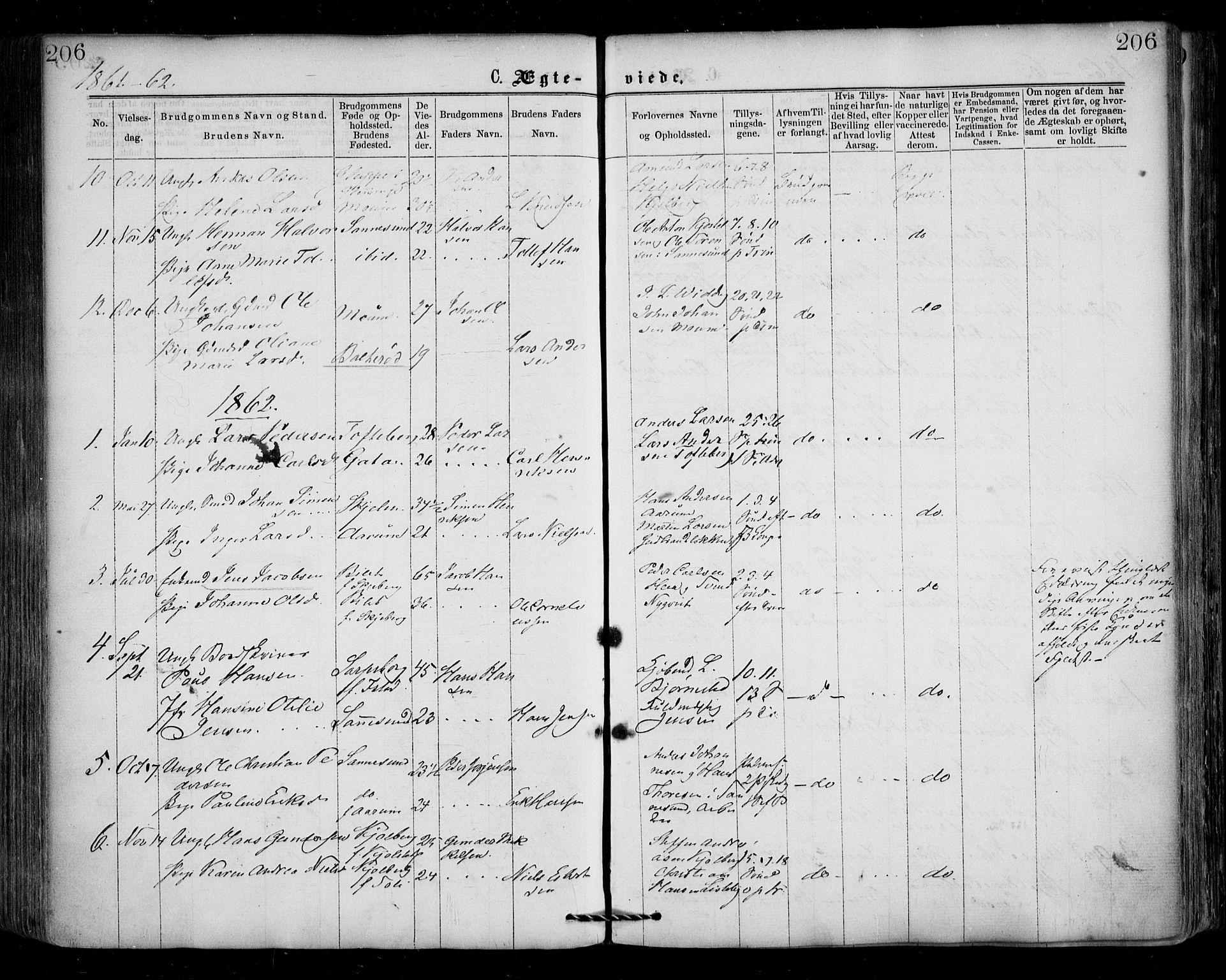 Borge prestekontor Kirkebøker, AV/SAO-A-10903/F/Fa/L0006: Parish register (official) no. I 6, 1861-1874, p. 206