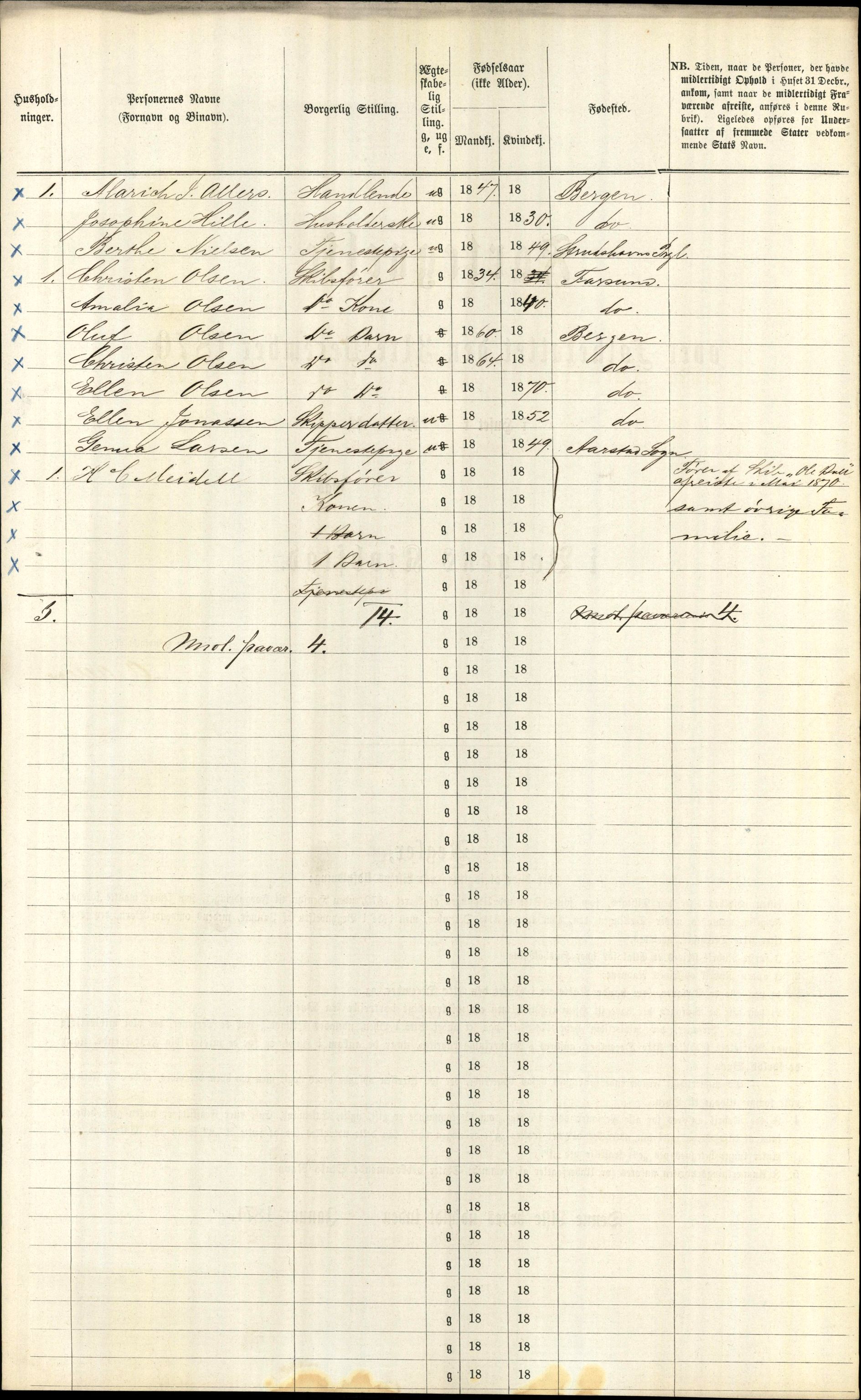 RA, 1870 census for 1301 Bergen, 1870