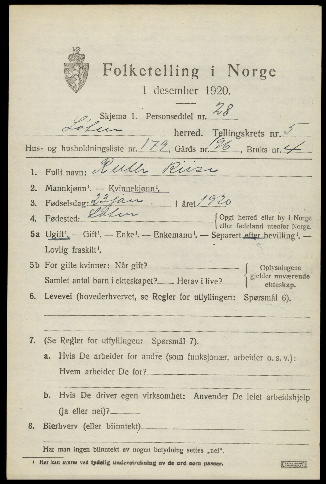 SAH, 1920 census for Løten, 1920, p. 11857