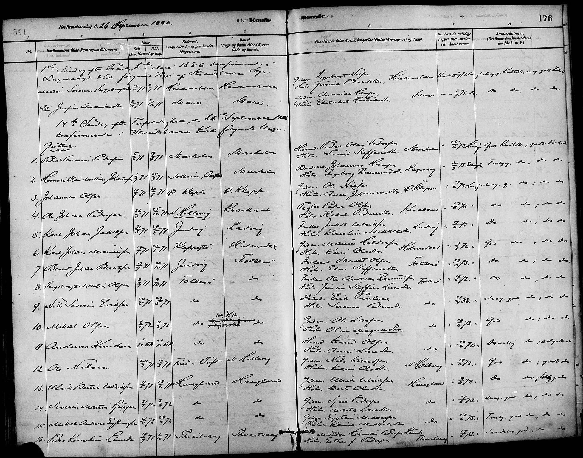 Askøy Sokneprestembete, SAB/A-74101/H/Ha/Haa/Haab/L0001: Parish register (official) no. B 1, 1878-1889, p. 176