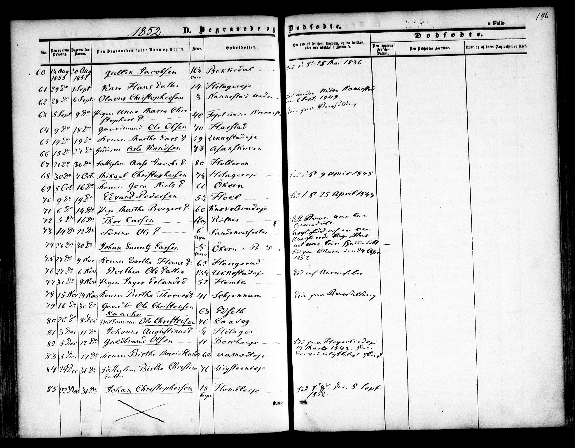 Nannestad prestekontor Kirkebøker, AV/SAO-A-10414a/F/Fa/L0011: Parish register (official) no. I 11, 1850-1859, p. 196